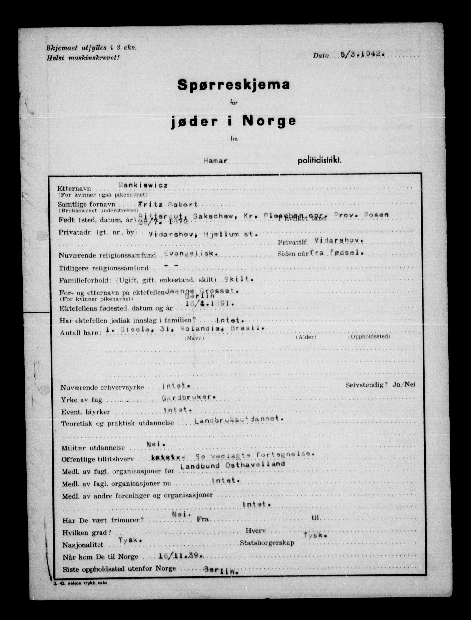 Statspolitiet - Hovedkontoret / Osloavdelingen, AV/RA-S-1329/G/Ga/L0012: Spørreskjema for jøder i Norge. 1: Aker 114- 207 (Levinson-Wozak) og 656 (Salomon). 2: Arendal-Hordaland. 3: Horten-Romerike.  , 1942, p. 564