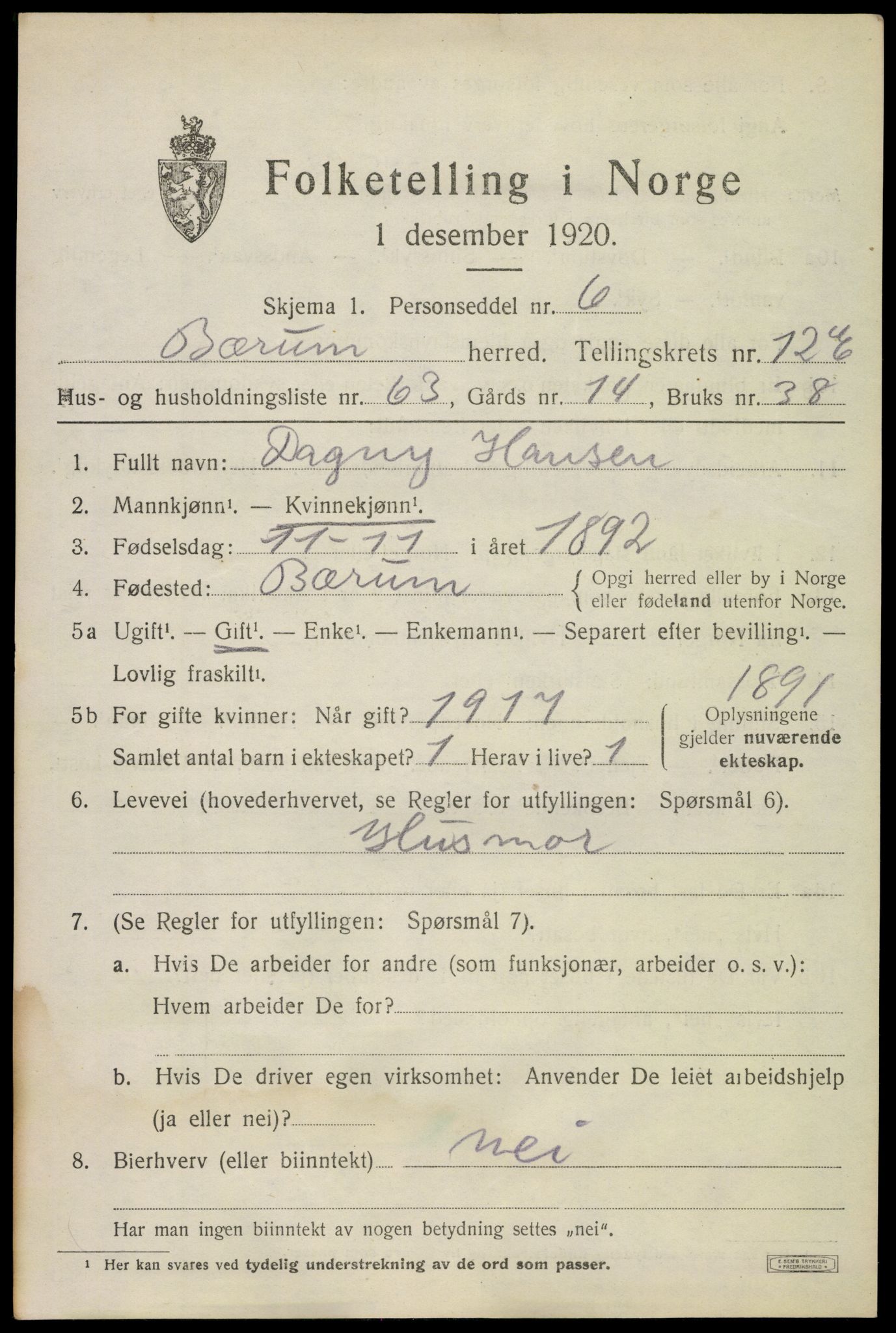 SAO, 1920 census for Bærum, 1920, p. 32000