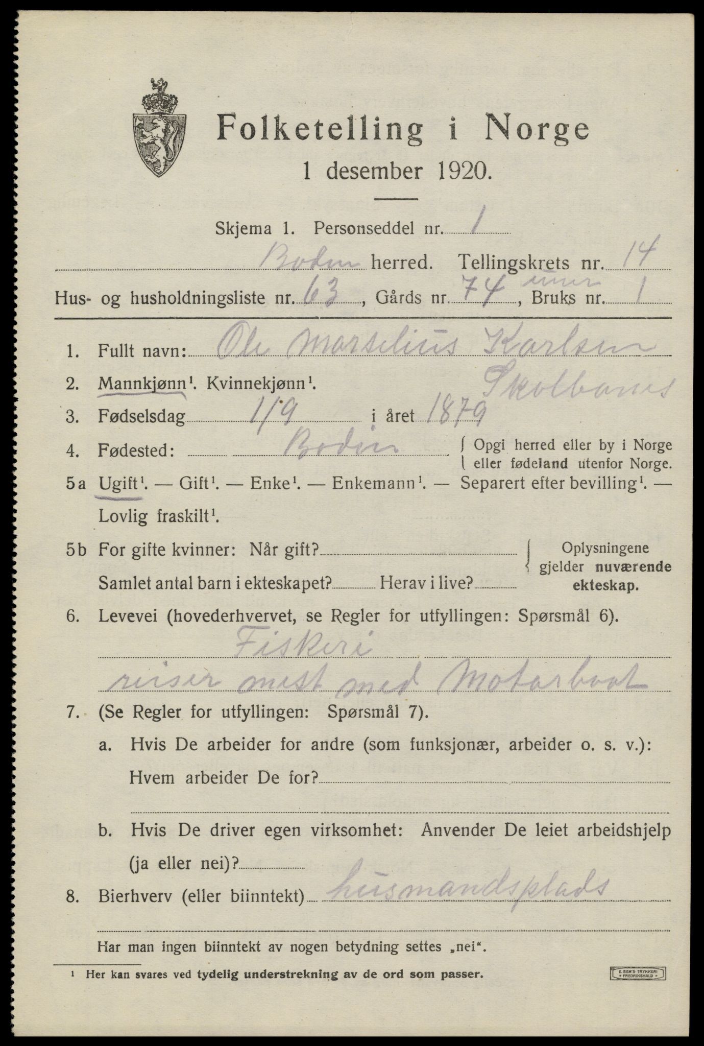 SAT, 1920 census for Bodin, 1920, p. 10874