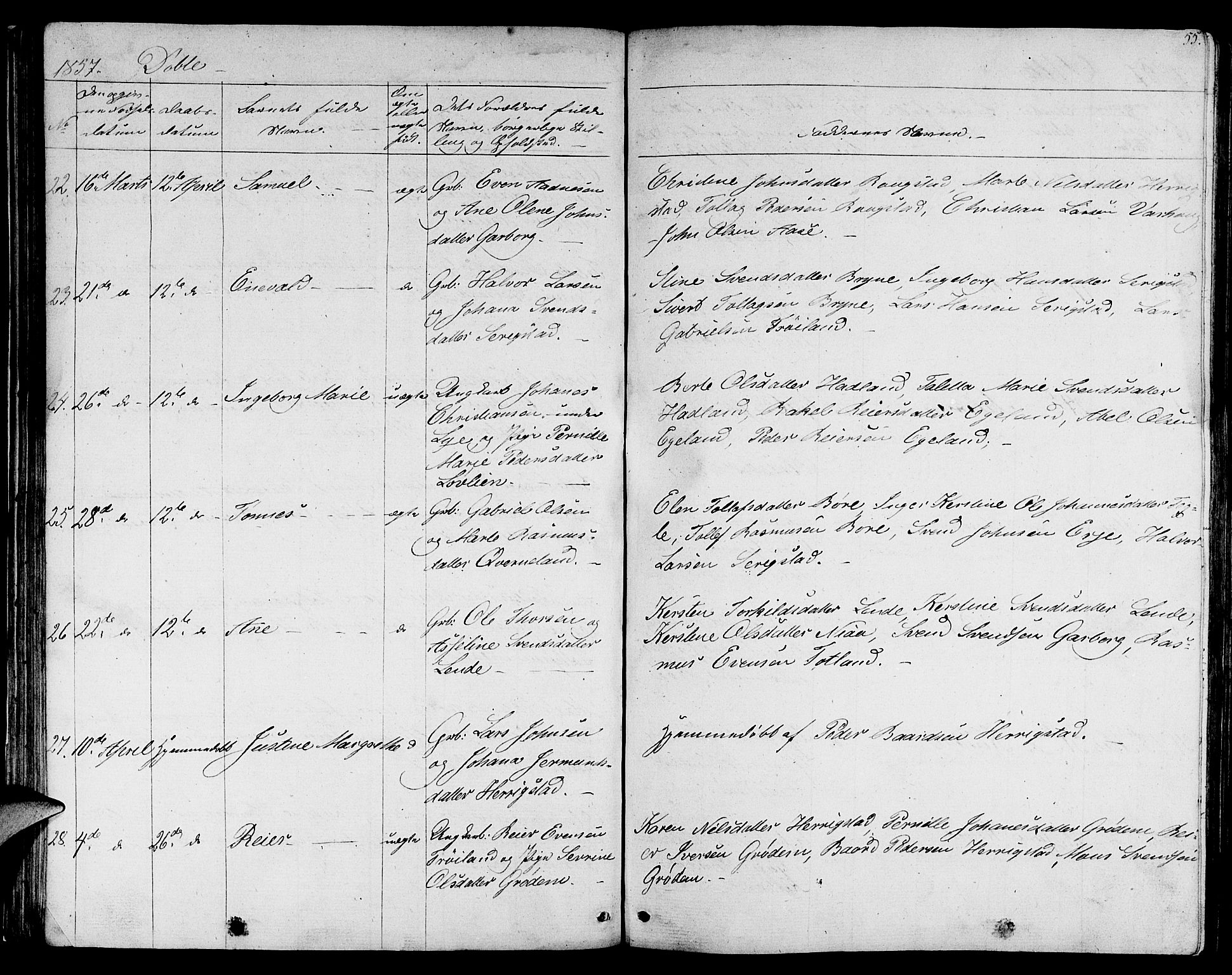 Lye sokneprestkontor, AV/SAST-A-101794/001/30BB/L0002: Parish register (copy) no. B 2, 1852-1867, p. 55