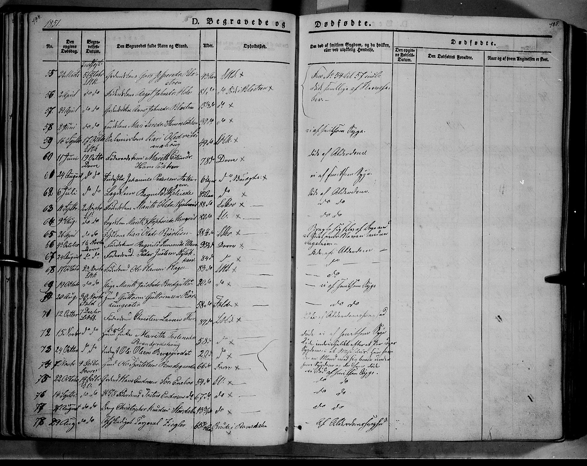 Lesja prestekontor, SAH/PREST-068/H/Ha/Haa/L0006: Parish register (official) no. 6B, 1843-1854, p. 704-705
