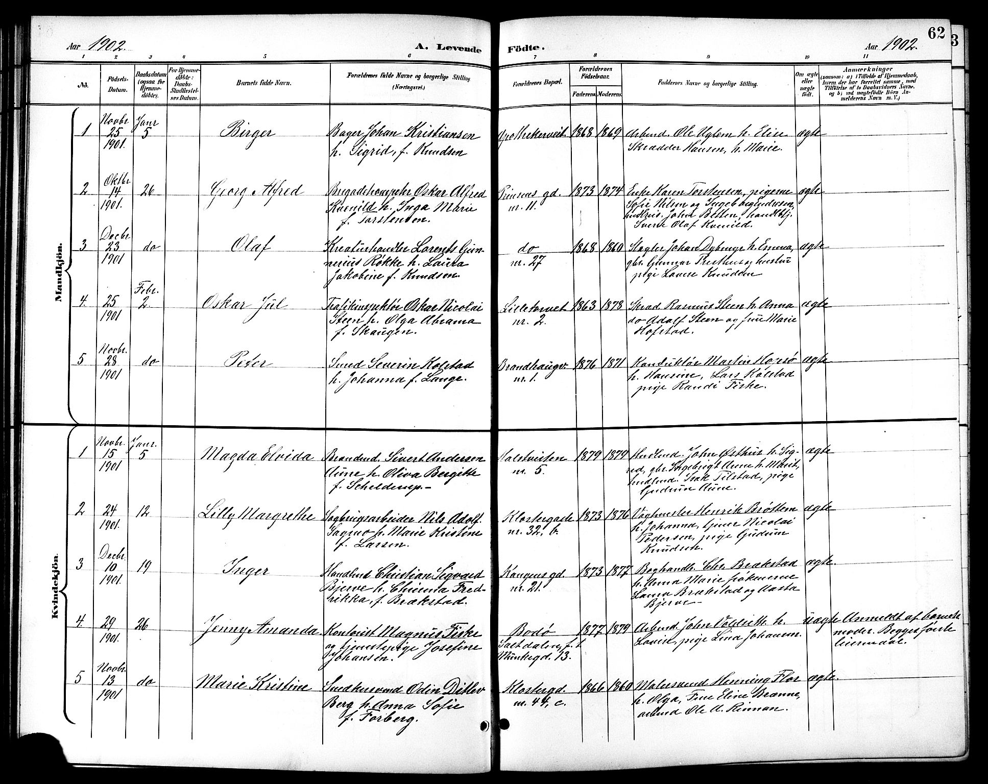Ministerialprotokoller, klokkerbøker og fødselsregistre - Sør-Trøndelag, SAT/A-1456/601/L0094: Parish register (copy) no. 601C12, 1898-1911, p. 62