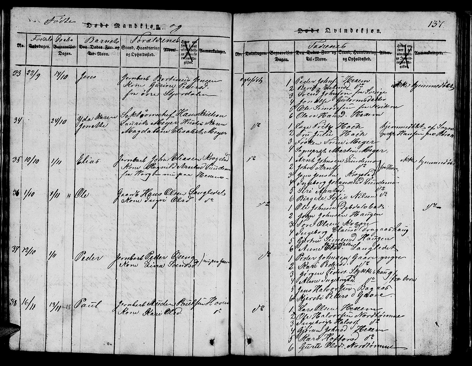 Ministerialprotokoller, klokkerbøker og fødselsregistre - Sør-Trøndelag, SAT/A-1456/685/L0976: Parish register (copy) no. 685C01, 1817-1878, p. 137