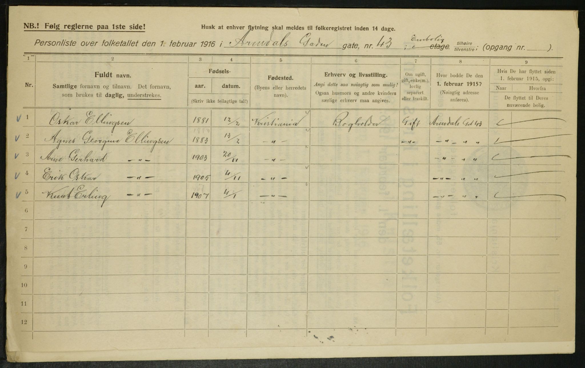 OBA, Municipal Census 1916 for Kristiania, 1916, p. 2236