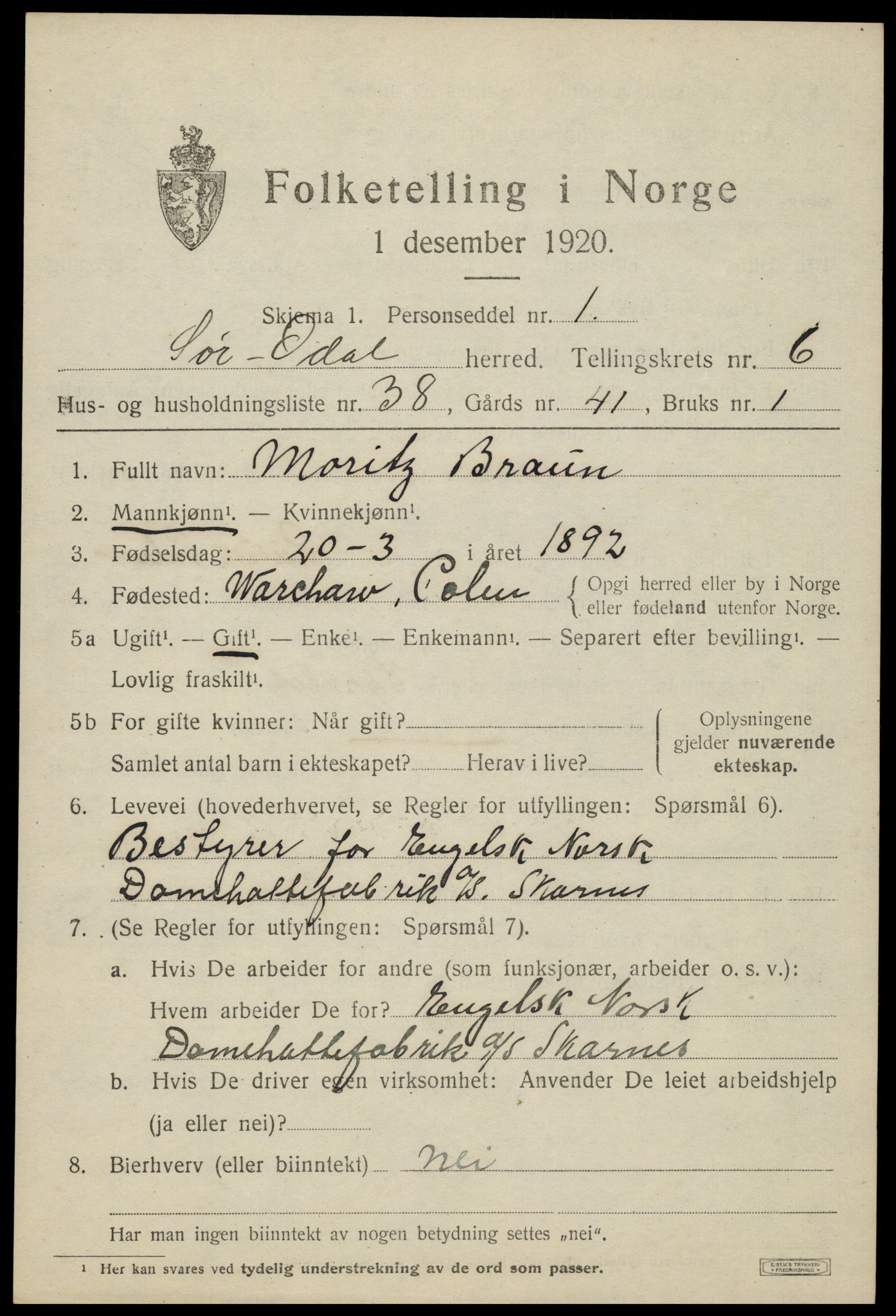 SAH, 1920 census for Sør-Odal, 1920, p. 7203