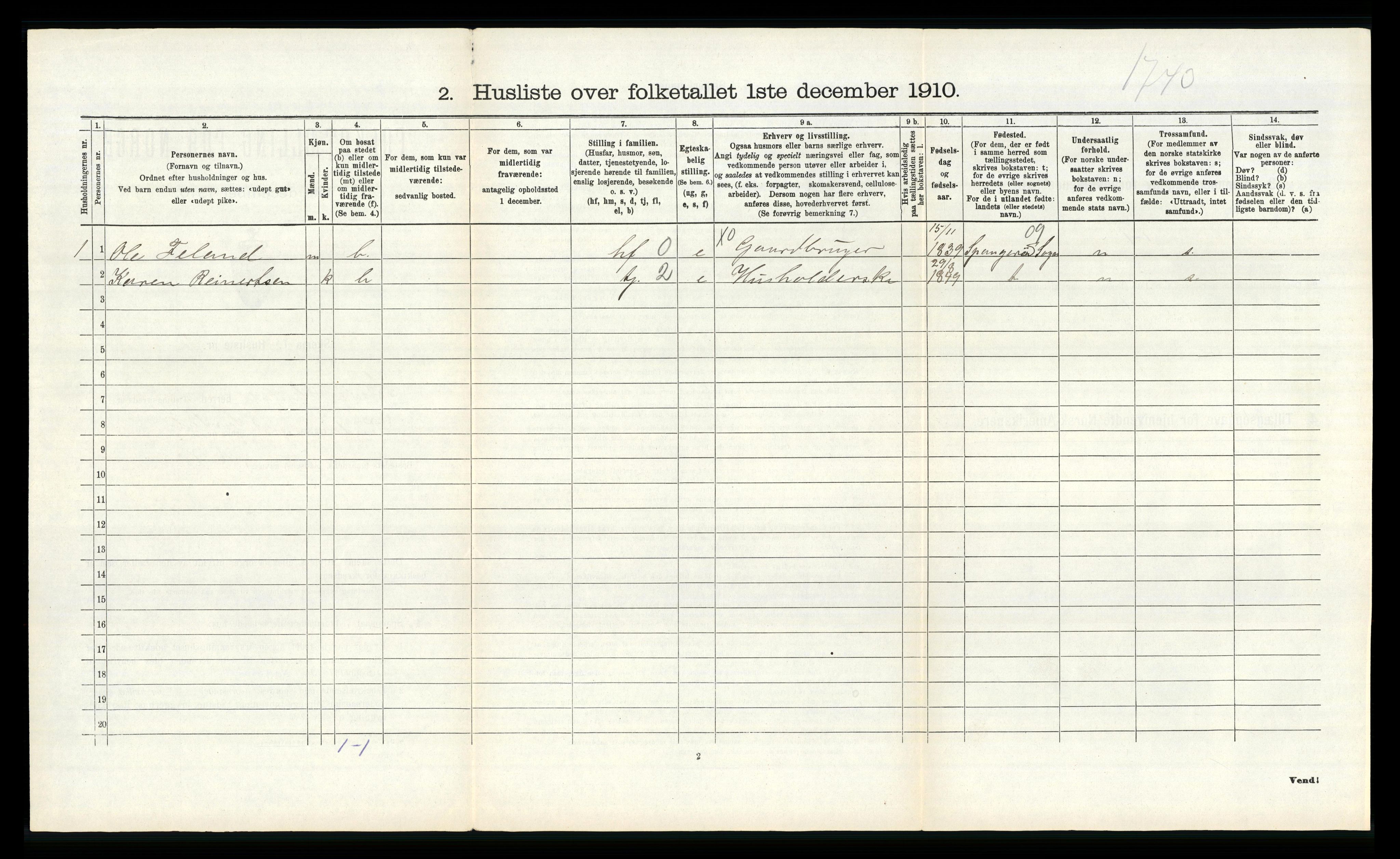 RA, 1910 census for Sør-Audnedal, 1910, p. 138