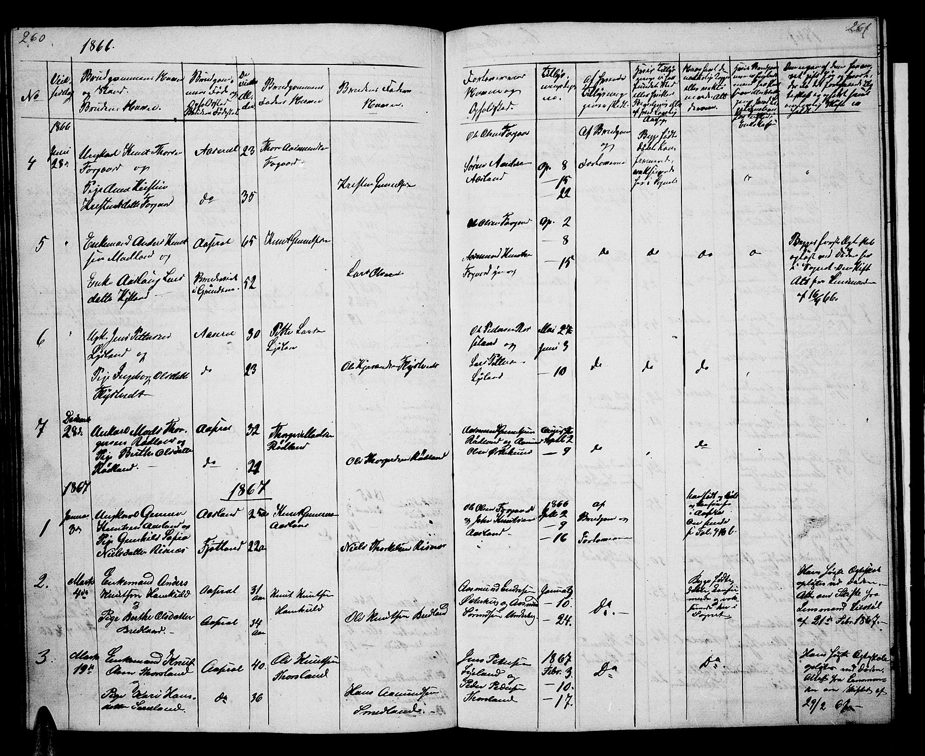 Åseral sokneprestkontor, SAK/1111-0051/F/Fb/L0001: Parish register (copy) no. B 1, 1856-1877, p. 260-261