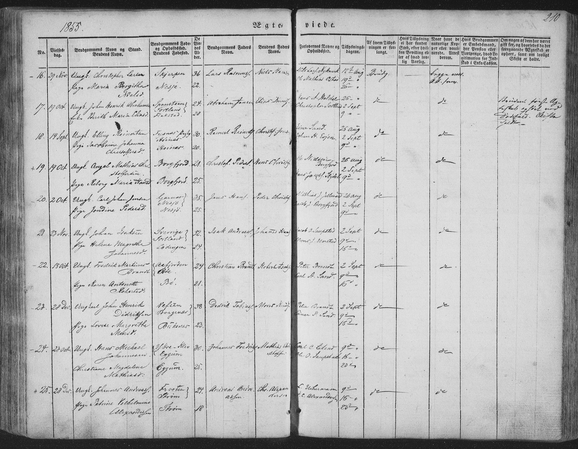 Ministerialprotokoller, klokkerbøker og fødselsregistre - Nordland, SAT/A-1459/880/L1131: Parish register (official) no. 880A05, 1844-1868, p. 210