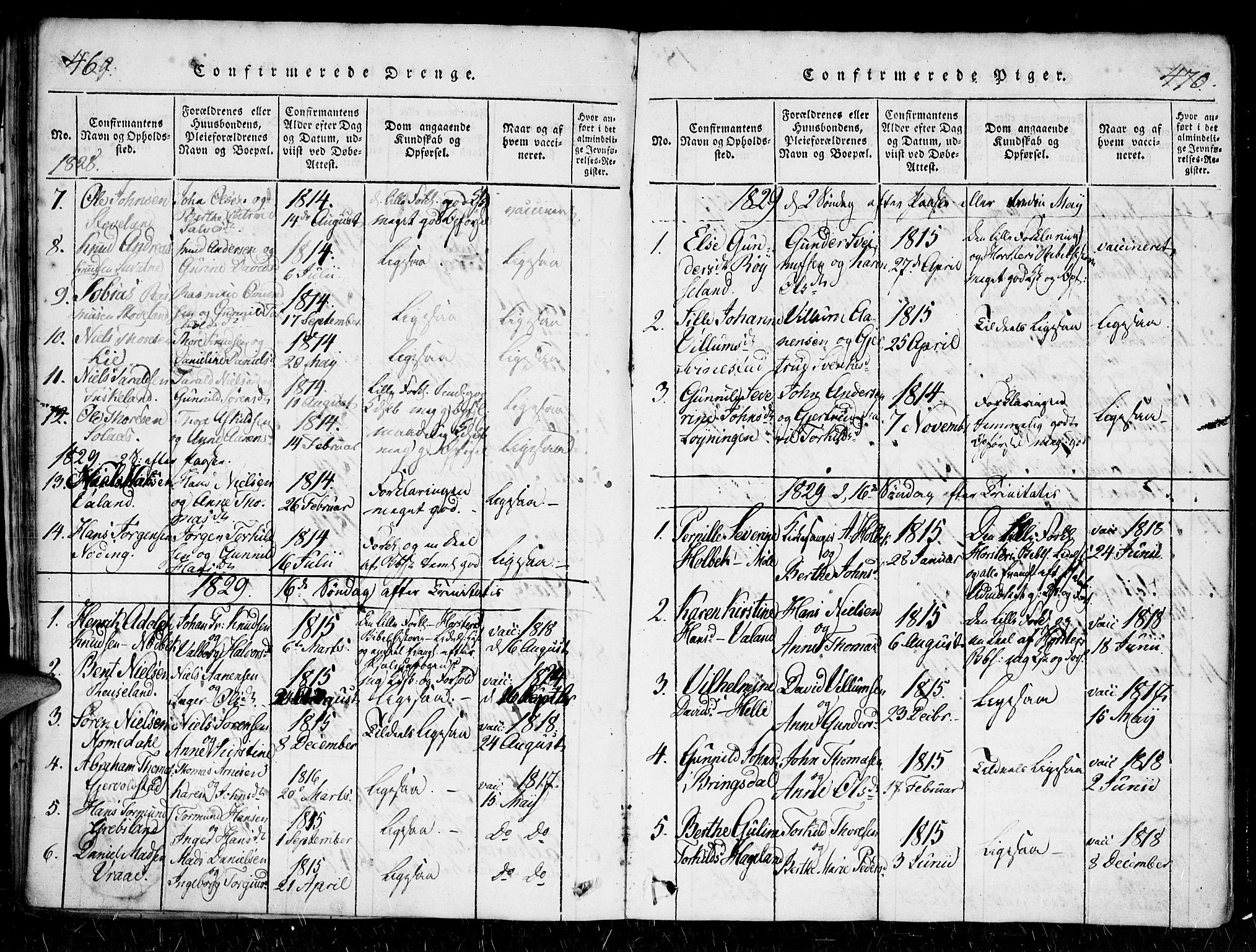 Holum sokneprestkontor, AV/SAK-1111-0022/F/Fa/Faa/L0004: Parish register (official) no. A 4, 1820-1849, p. 469-470