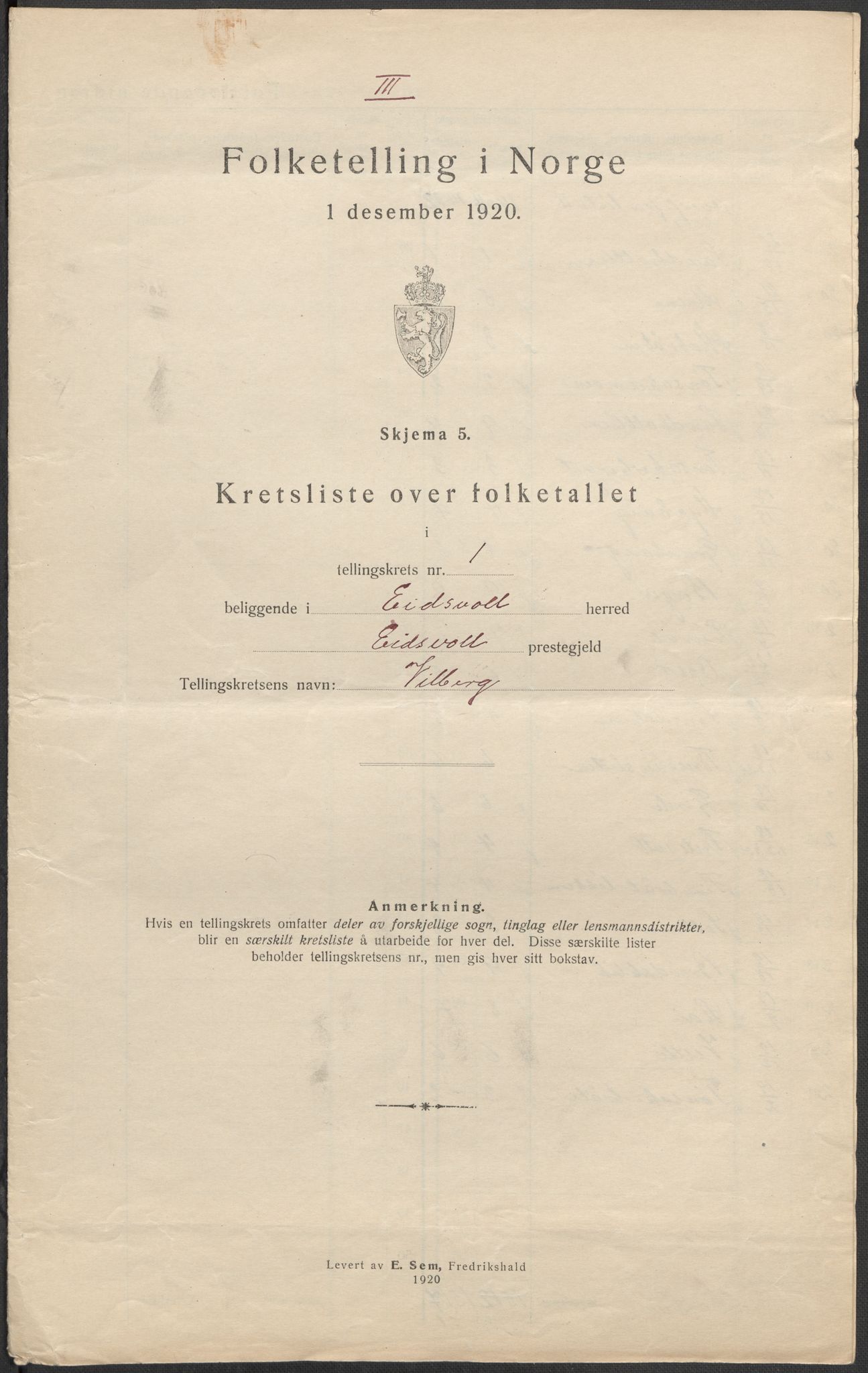 SAO, 1920 census for Eidsvoll, 1920, p. 10