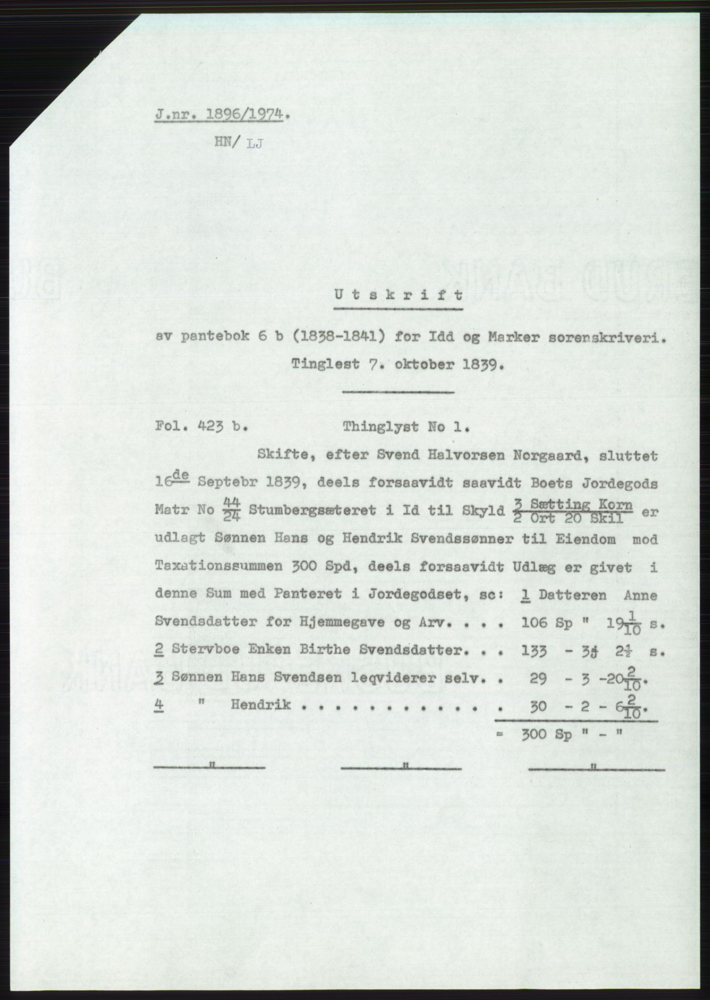 Statsarkivet i Oslo, AV/SAO-A-10621/Z/Zd/L0033: Avskrifter, j.nr 15-2287/1974, 1974, p. 446
