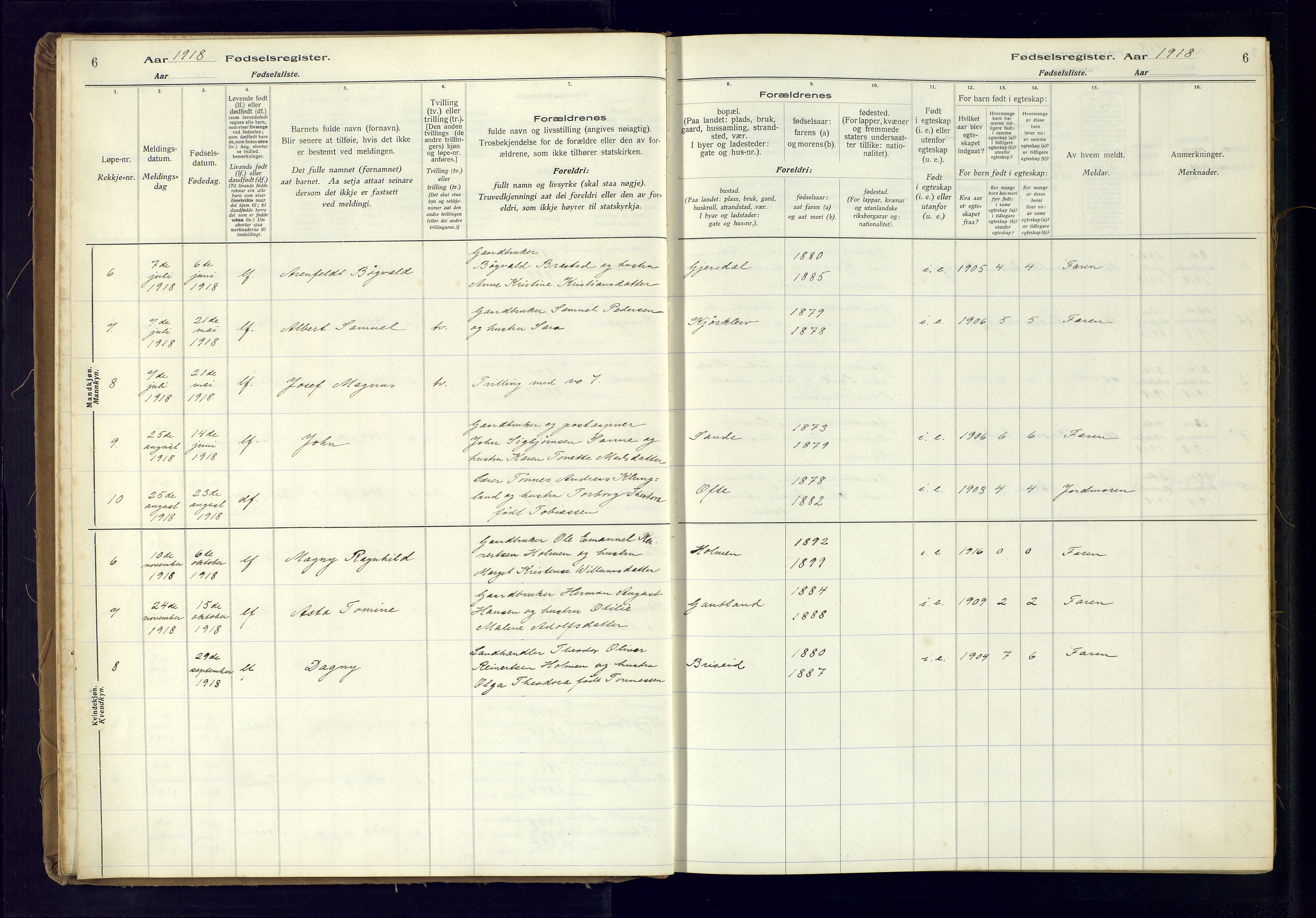 Herad sokneprestkontor, AV/SAK-1111-0018/J/Ja/L0001: Birth register no. A-VI-12, 1916-1981, p. 6