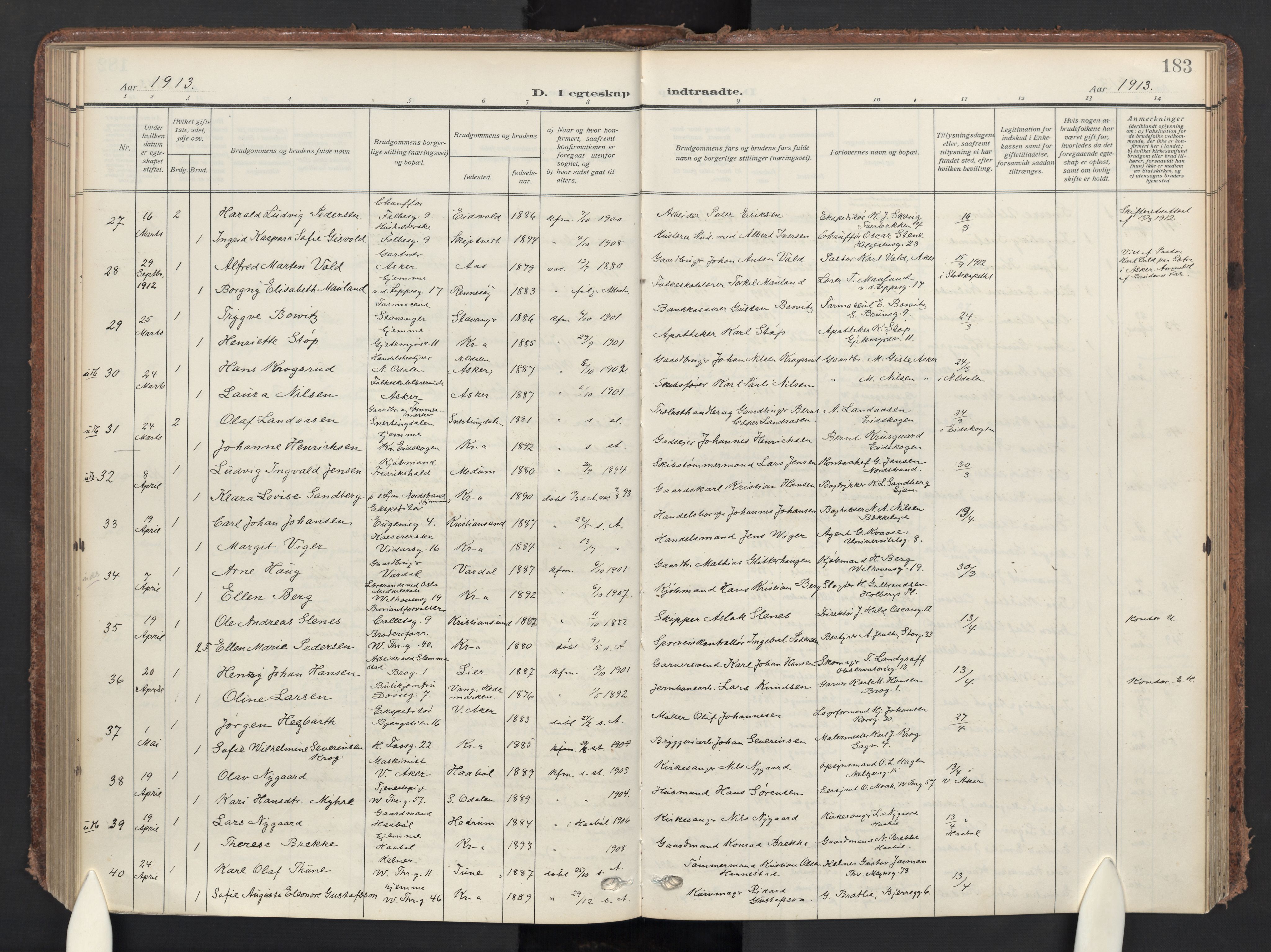 Gamle Aker prestekontor Kirkebøker, SAO/A-10617a/F/L0015: Parish register (official) no. 15, 1911-1924, p. 183