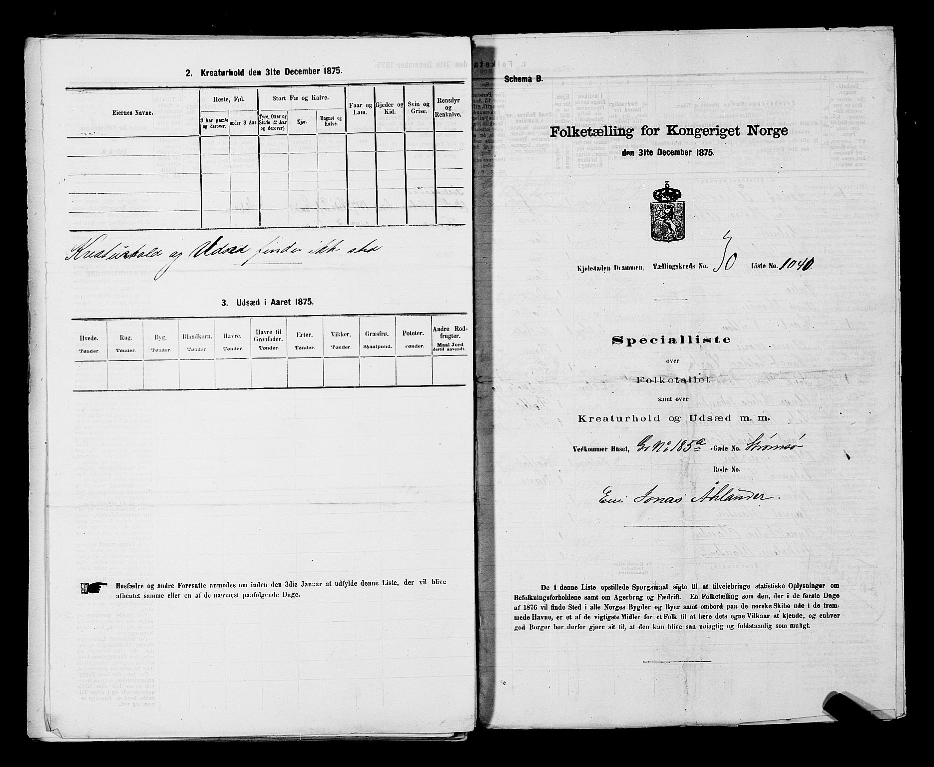 SAKO, 1875 census for 0602 Drammen, 1875, p. 2845