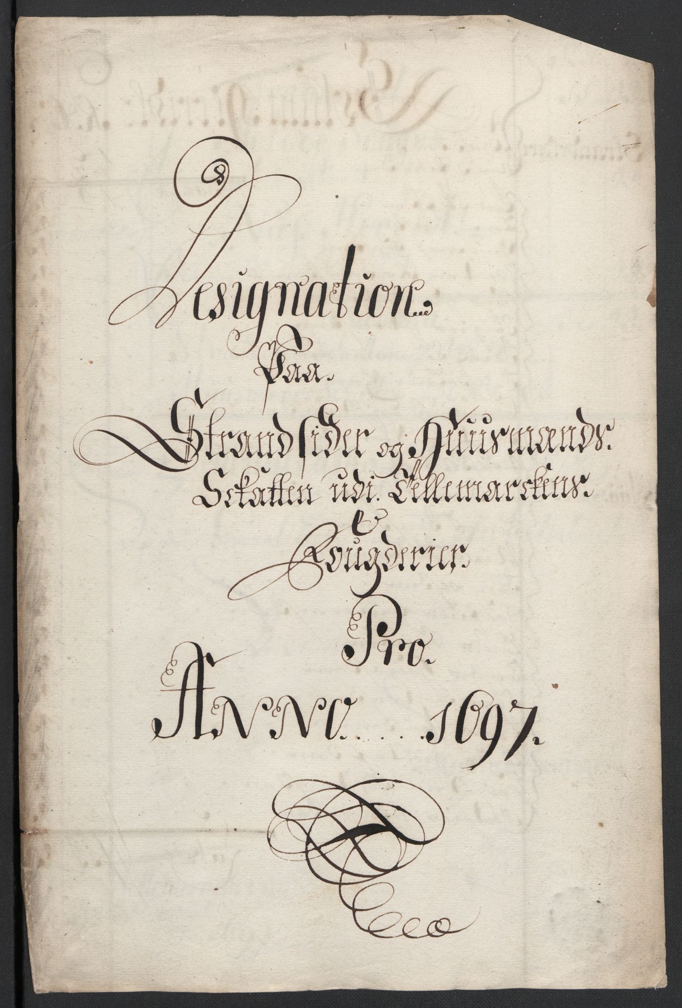 Rentekammeret inntil 1814, Reviderte regnskaper, Fogderegnskap, RA/EA-4092/R36/L2097: Fogderegnskap Øvre og Nedre Telemark og Bamble, 1697, p. 3