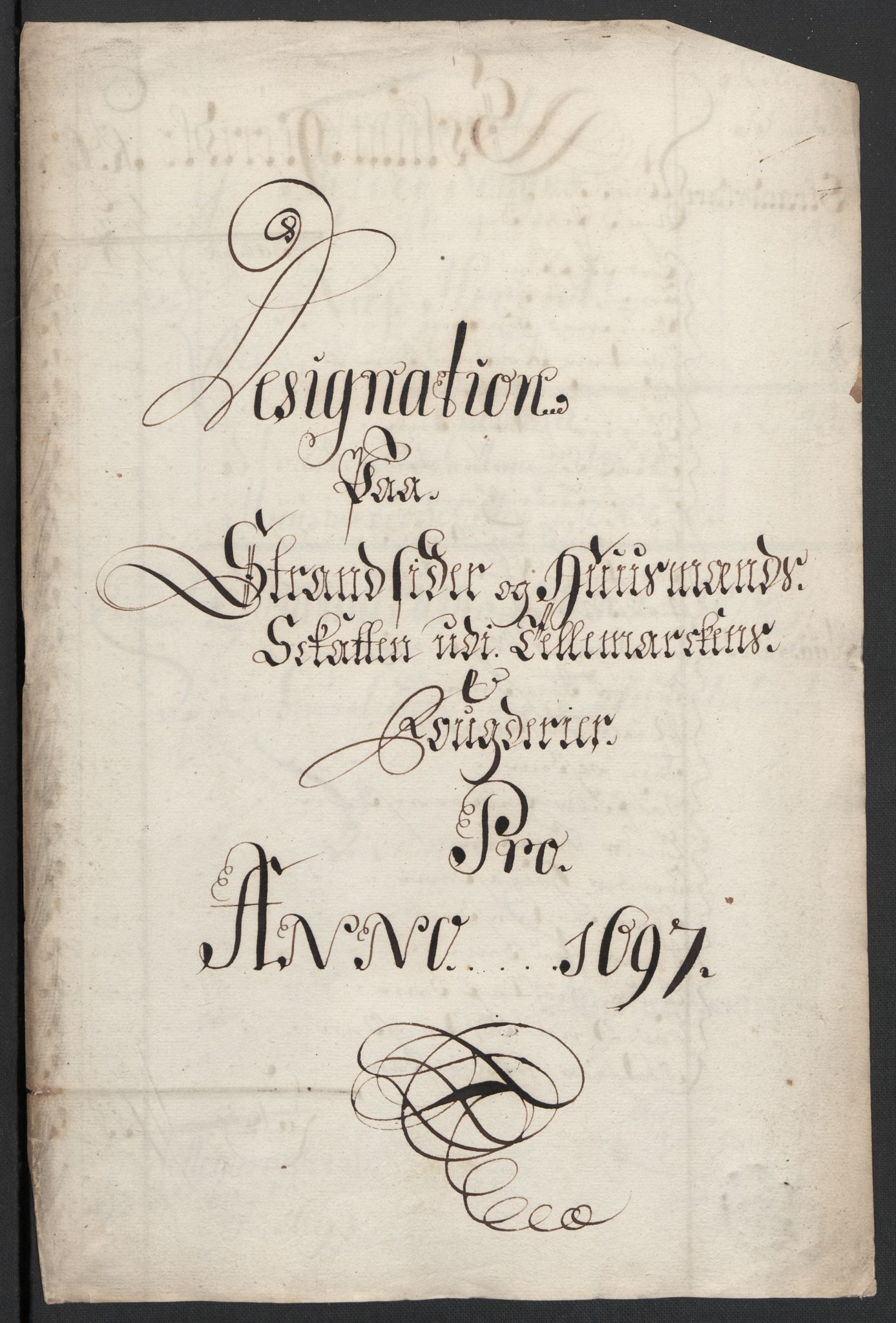 Rentekammeret inntil 1814, Reviderte regnskaper, Fogderegnskap, AV/RA-EA-4092/R36/L2097: Fogderegnskap Øvre og Nedre Telemark og Bamble, 1697, p. 3