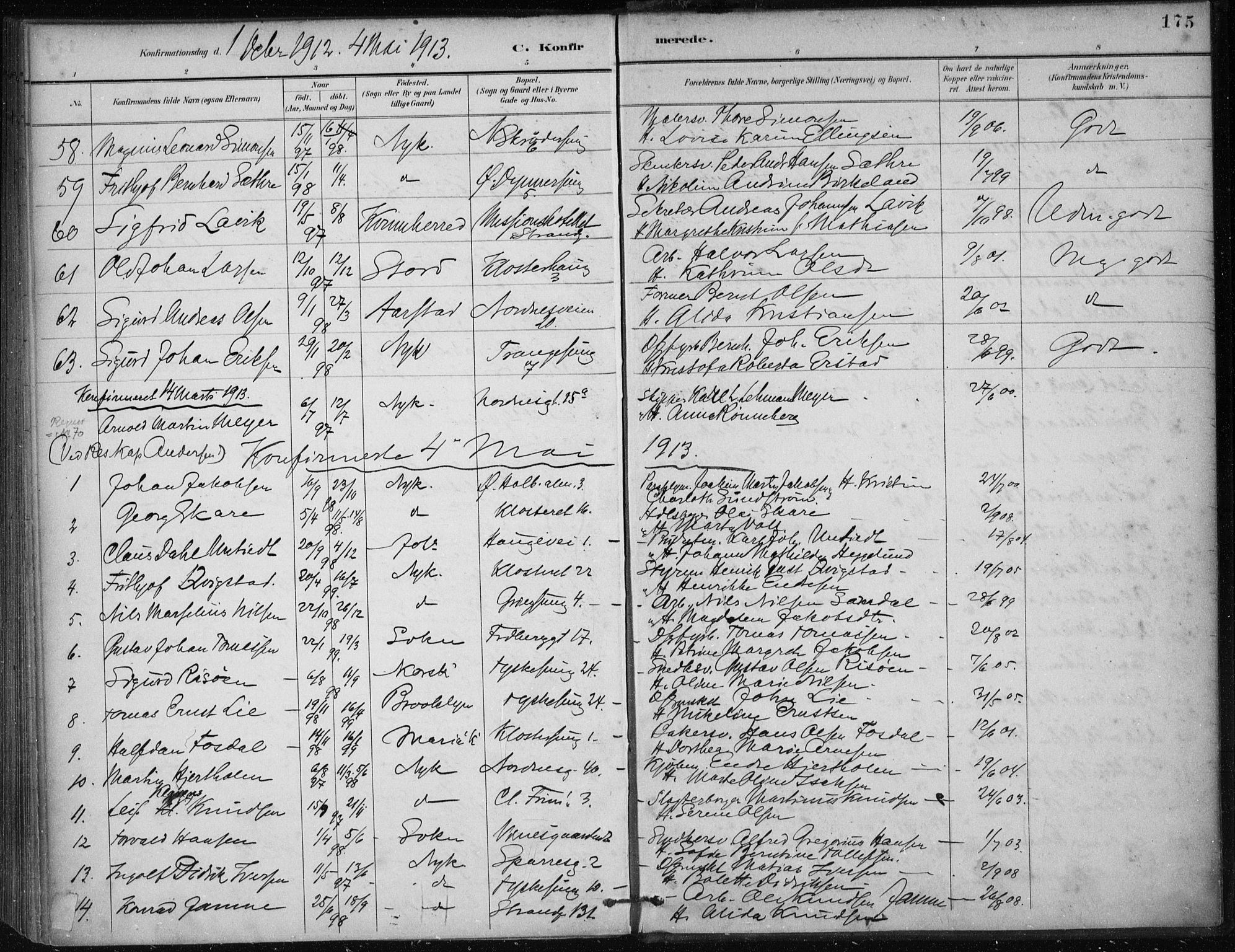 Nykirken Sokneprestembete, SAB/A-77101/H/Haa/L0027: Parish register (official) no. C 6, 1886-1913, p. 175