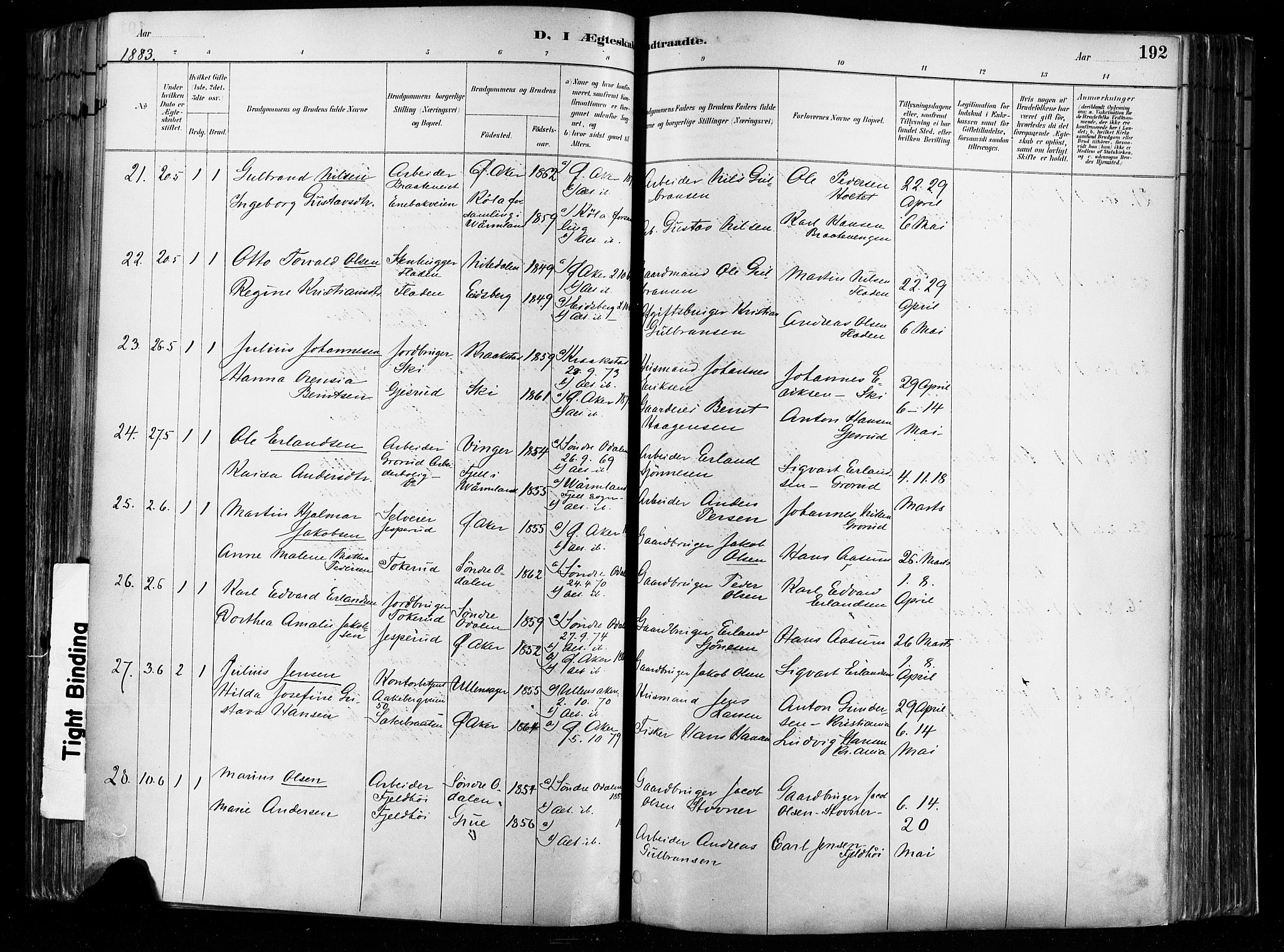 Østre Aker prestekontor Kirkebøker, AV/SAO-A-10840/F/Fa/L0008: Parish register (official) no. I 8, 1883-1894, p. 192