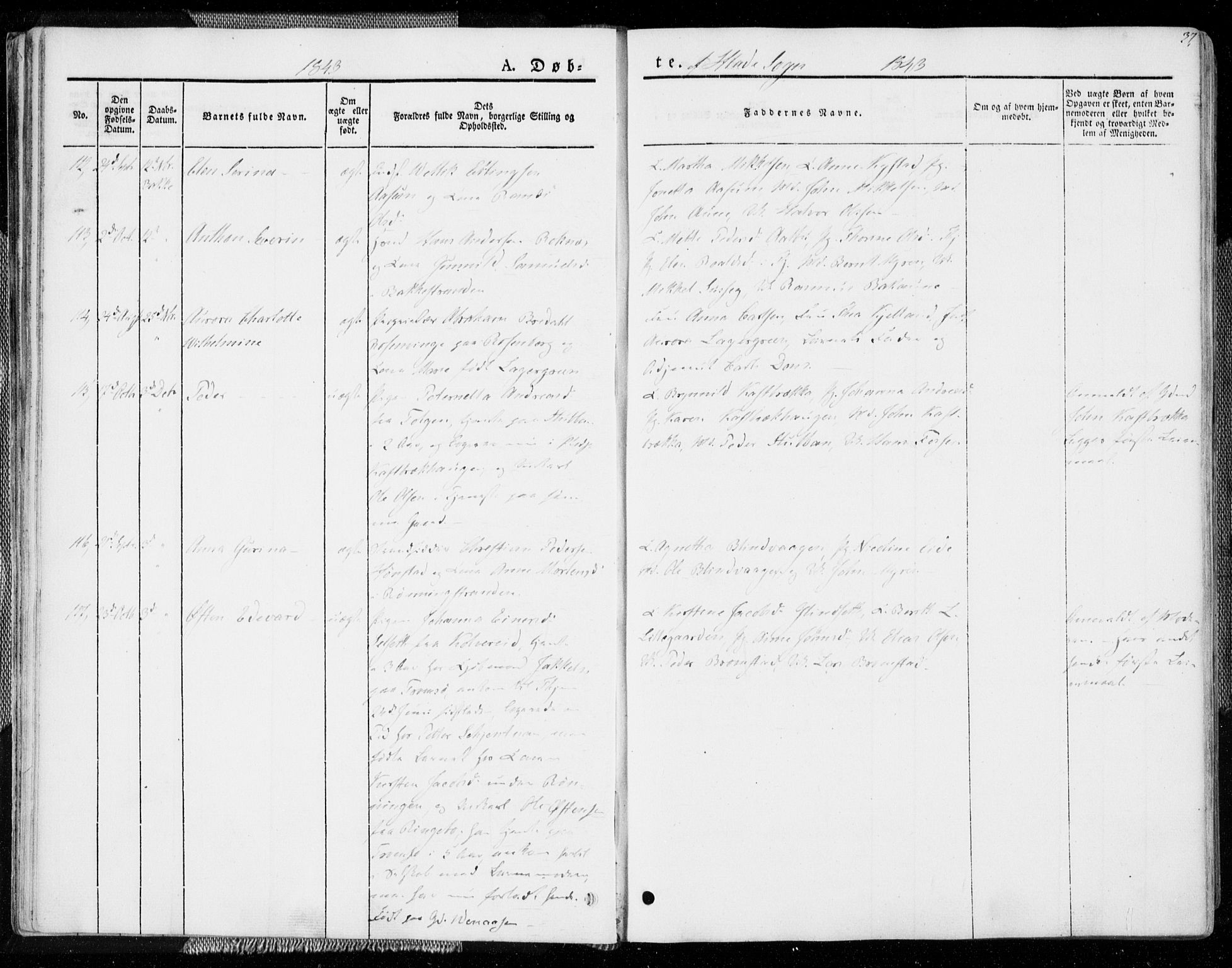 Ministerialprotokoller, klokkerbøker og fødselsregistre - Sør-Trøndelag, AV/SAT-A-1456/606/L0290: Parish register (official) no. 606A05, 1841-1847, p. 37