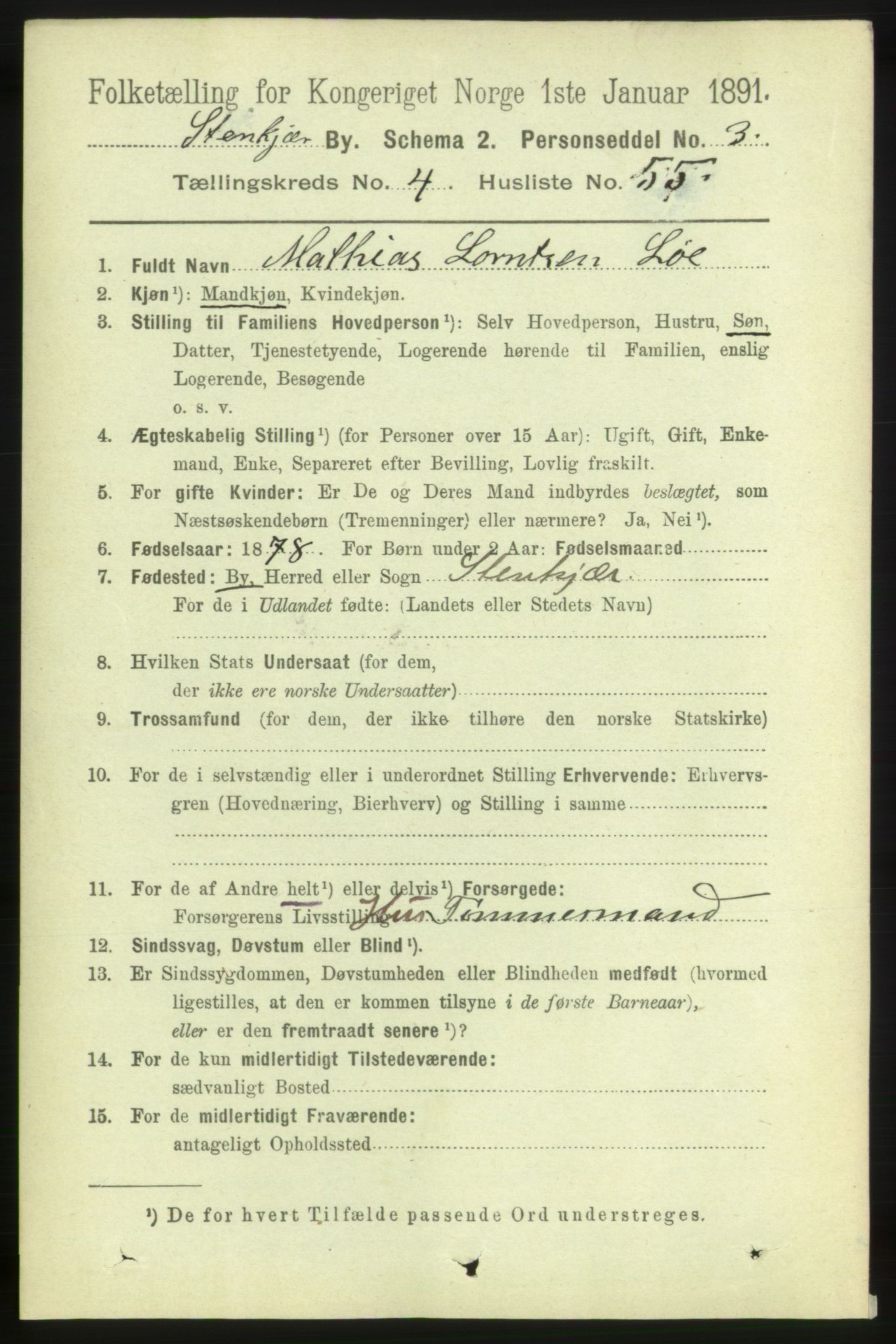 RA, 1891 census for 1702 Steinkjer, 1891, p. 1714