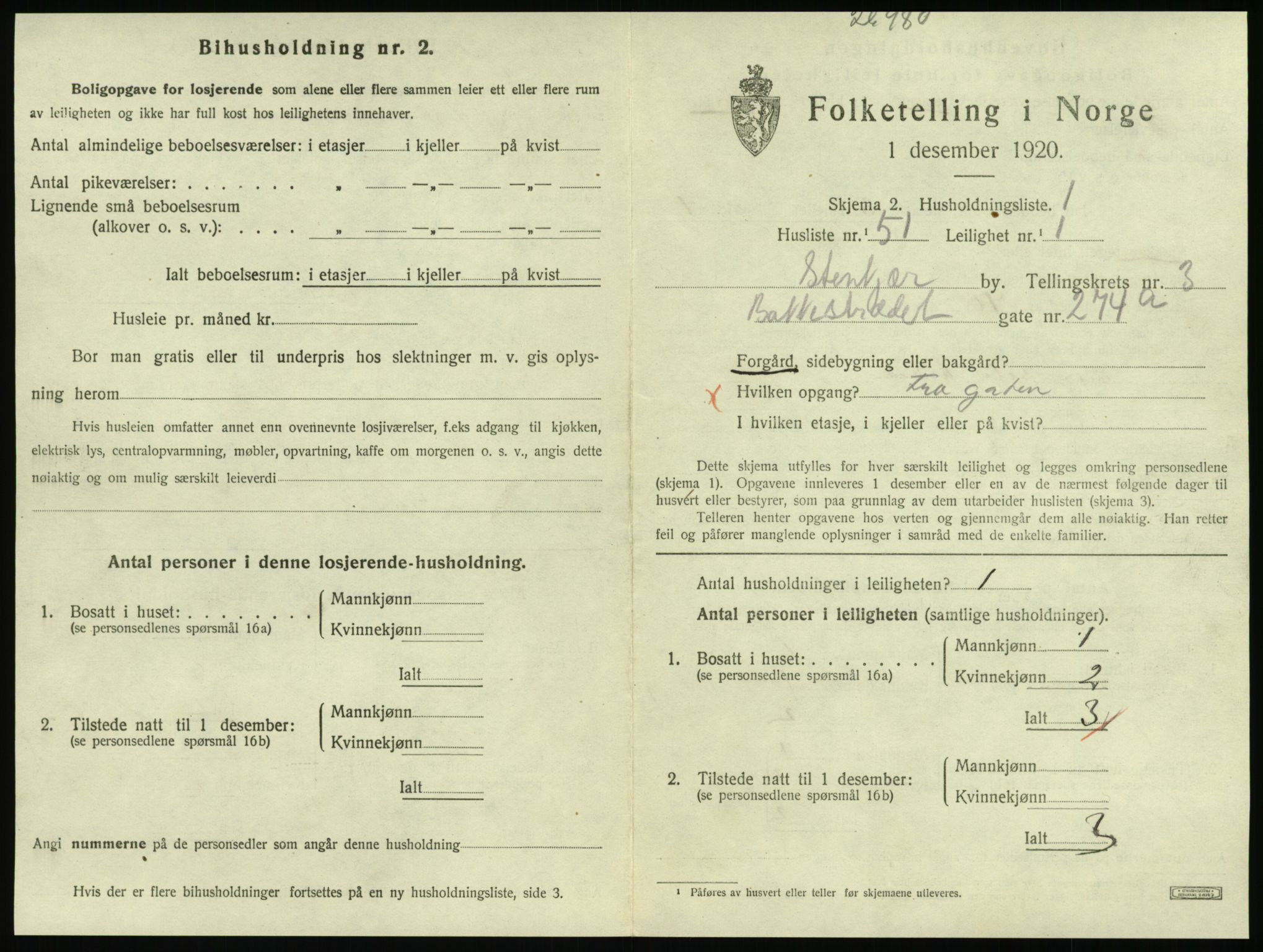 SAT, 1920 census for Steinkjer, 1920, p. 2068