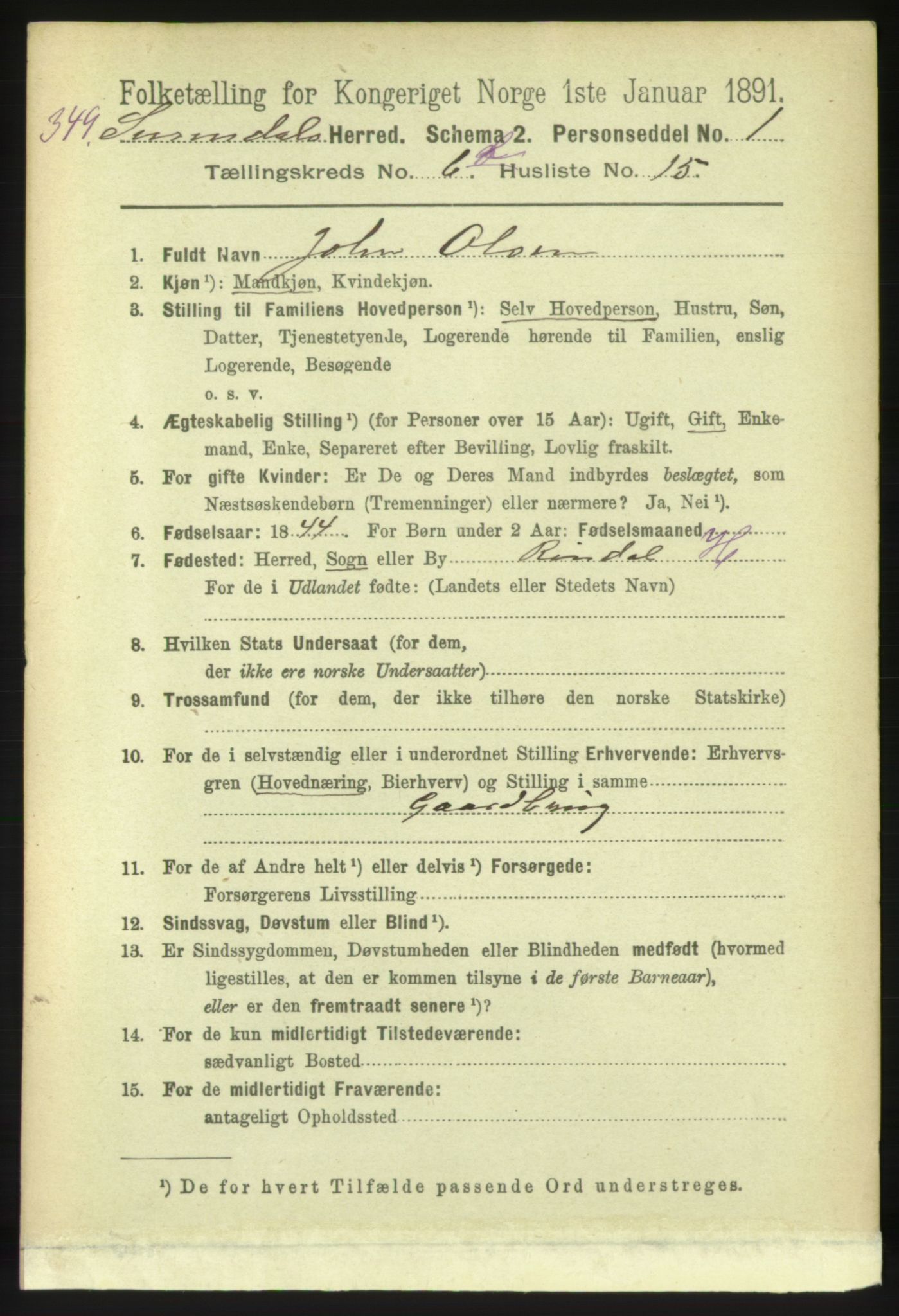 RA, 1891 census for 1566 Surnadal, 1891, p. 1761