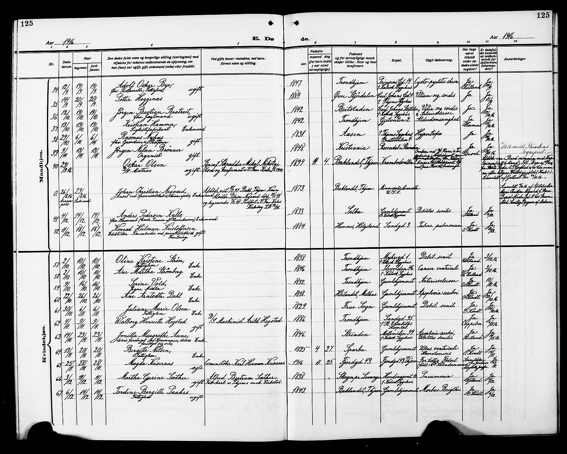 Ministerialprotokoller, klokkerbøker og fødselsregistre - Sør-Trøndelag, AV/SAT-A-1456/602/L0147: Parish register (copy) no. 602C15, 1911-1924, p. 125