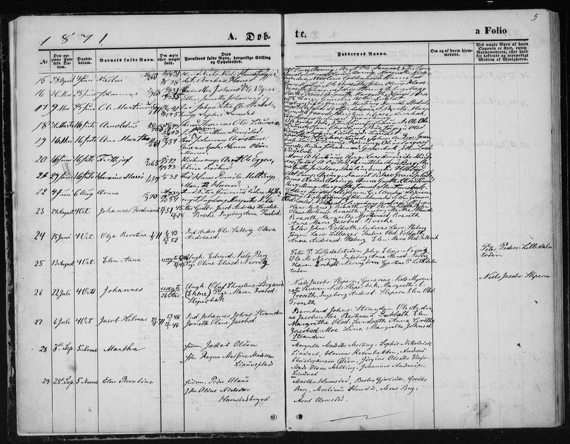 Ministerialprotokoller, klokkerbøker og fødselsregistre - Nord-Trøndelag, SAT/A-1458/733/L0324: Parish register (official) no. 733A03, 1870-1883, p. 5
