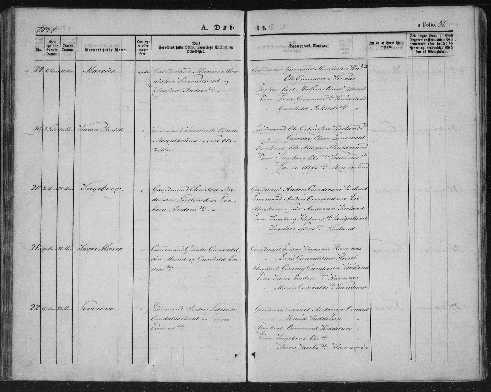 Vennesla sokneprestkontor, AV/SAK-1111-0045/Fa/Fac/L0004: Parish register (official) no. A 4, 1834-1855, p. 51