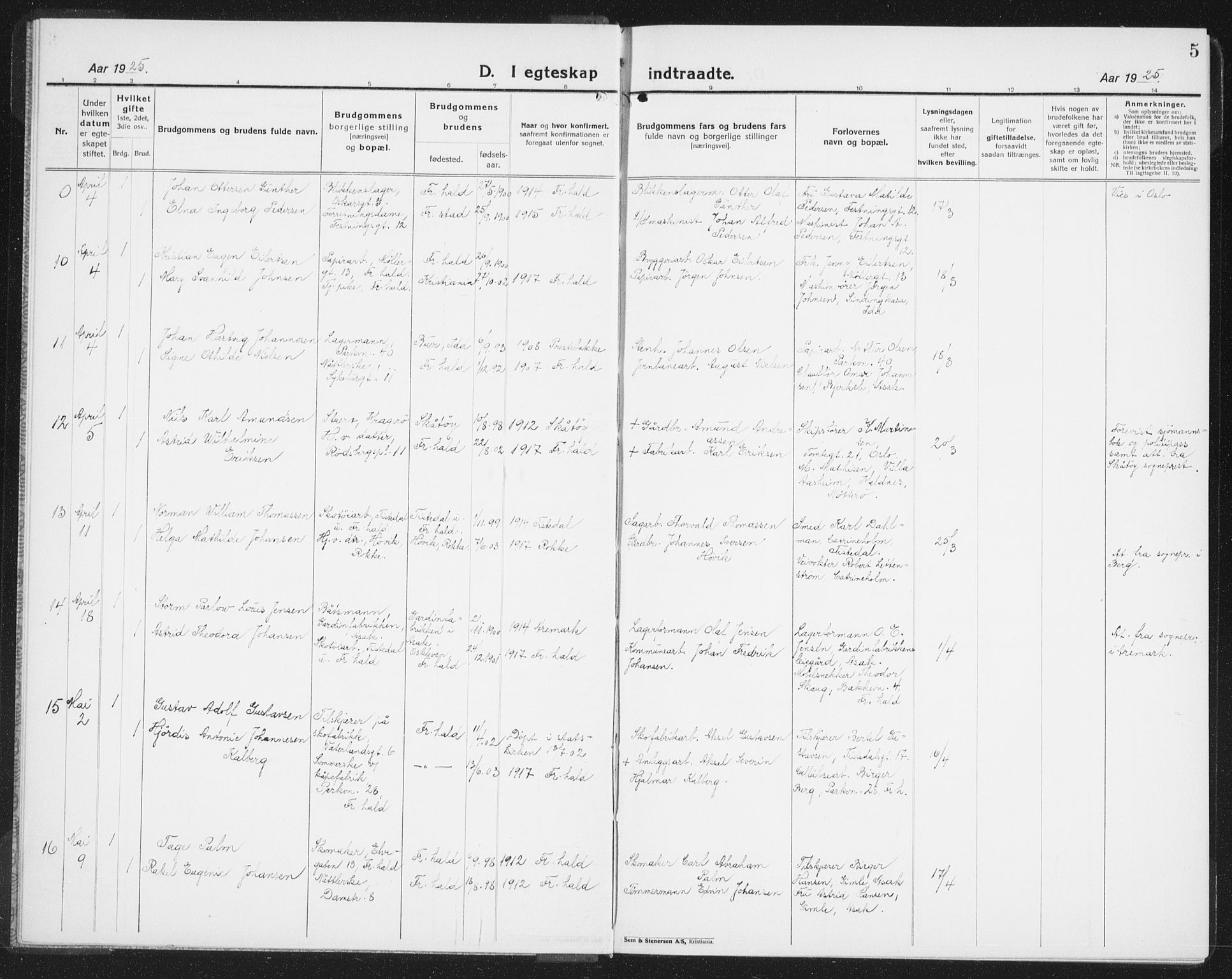 Halden prestekontor Kirkebøker, AV/SAO-A-10909/G/Ga/L0014: Parish register (copy) no. 14, 1925-1943, p. 5