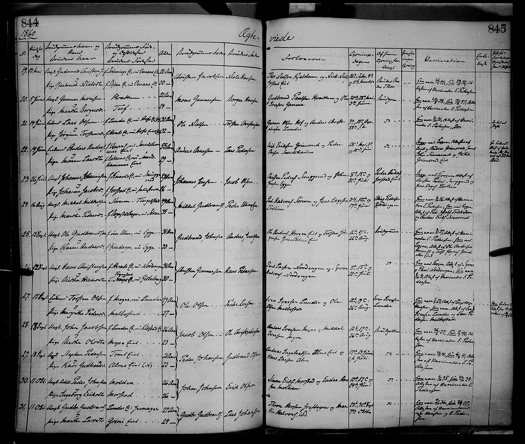 Gran prestekontor, SAH/PREST-112/H/Ha/Haa/L0012: Parish register (official) no. 12, 1856-1874, p. 844-845