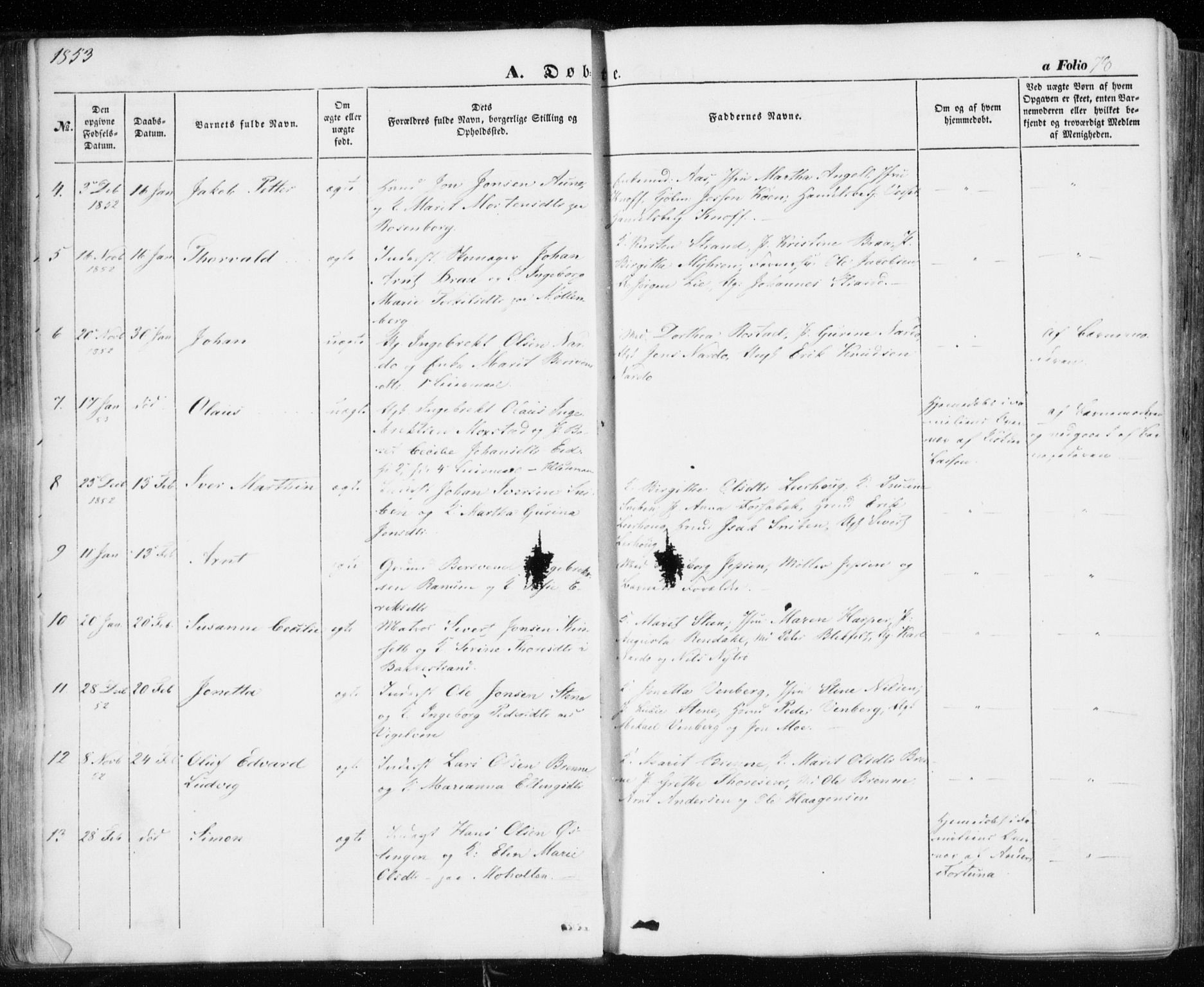 Ministerialprotokoller, klokkerbøker og fødselsregistre - Sør-Trøndelag, SAT/A-1456/606/L0291: Parish register (official) no. 606A06, 1848-1856, p. 78