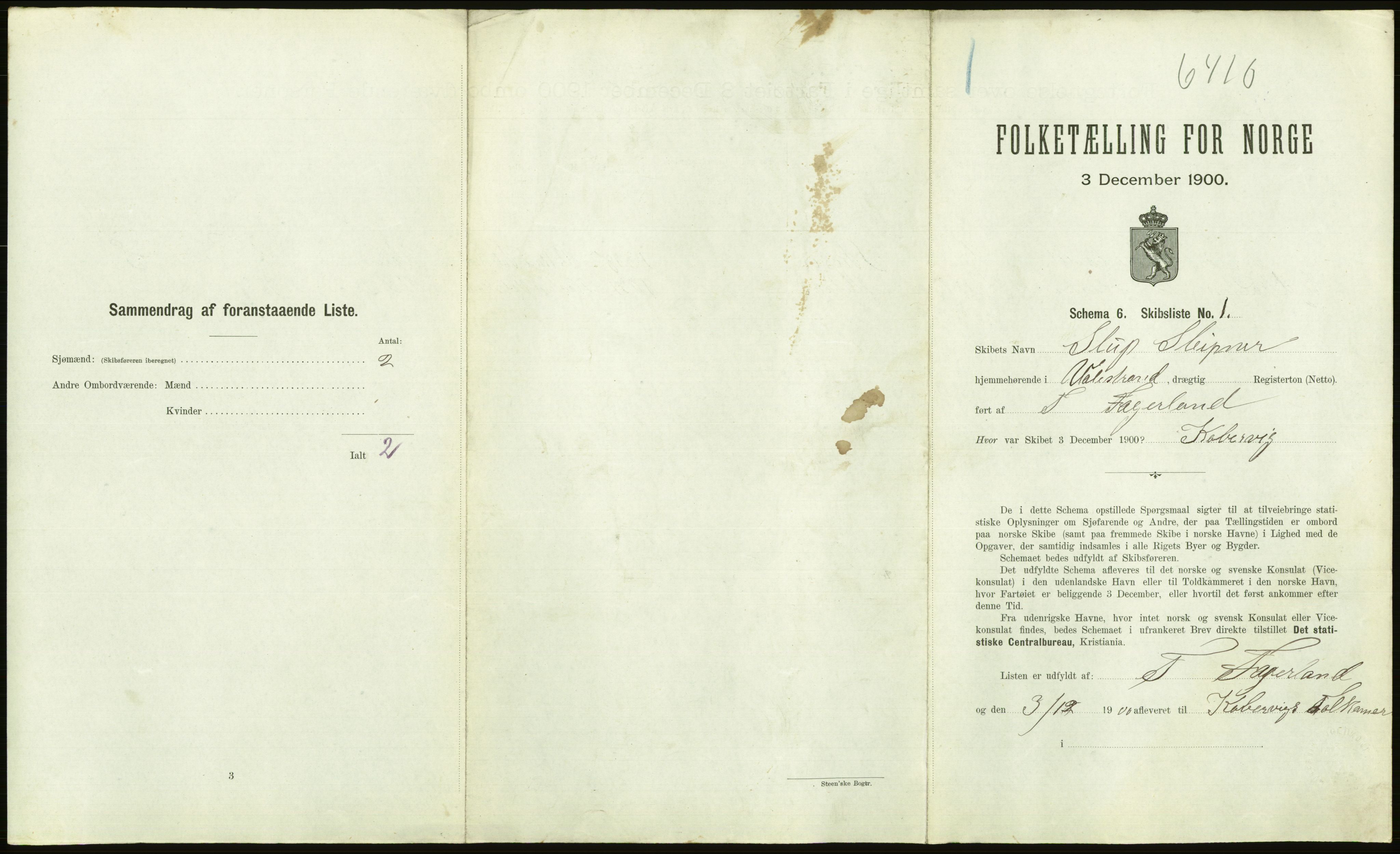 RA, 1900 Census - ship lists from ships in Norwegian harbours, harbours abroad and at sea, 1900, p. 1061