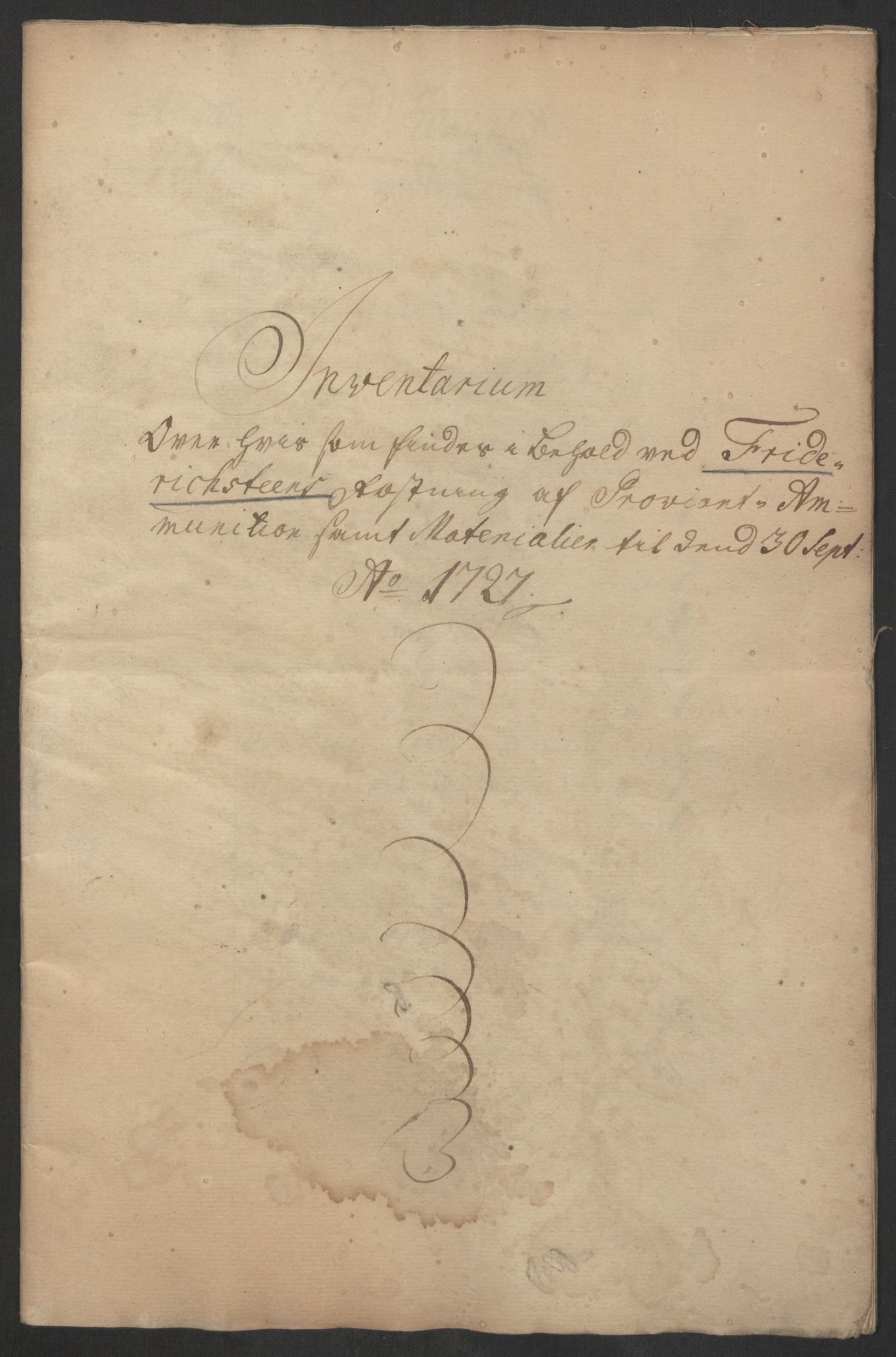 Kommanderende general (KG I) med Det norske krigsdirektorium, RA/EA-5419/D/L0153: Fredriksten festning: Brev, inventarfortegnelser og regnskapsekstrakter, 1724-1729, p. 502