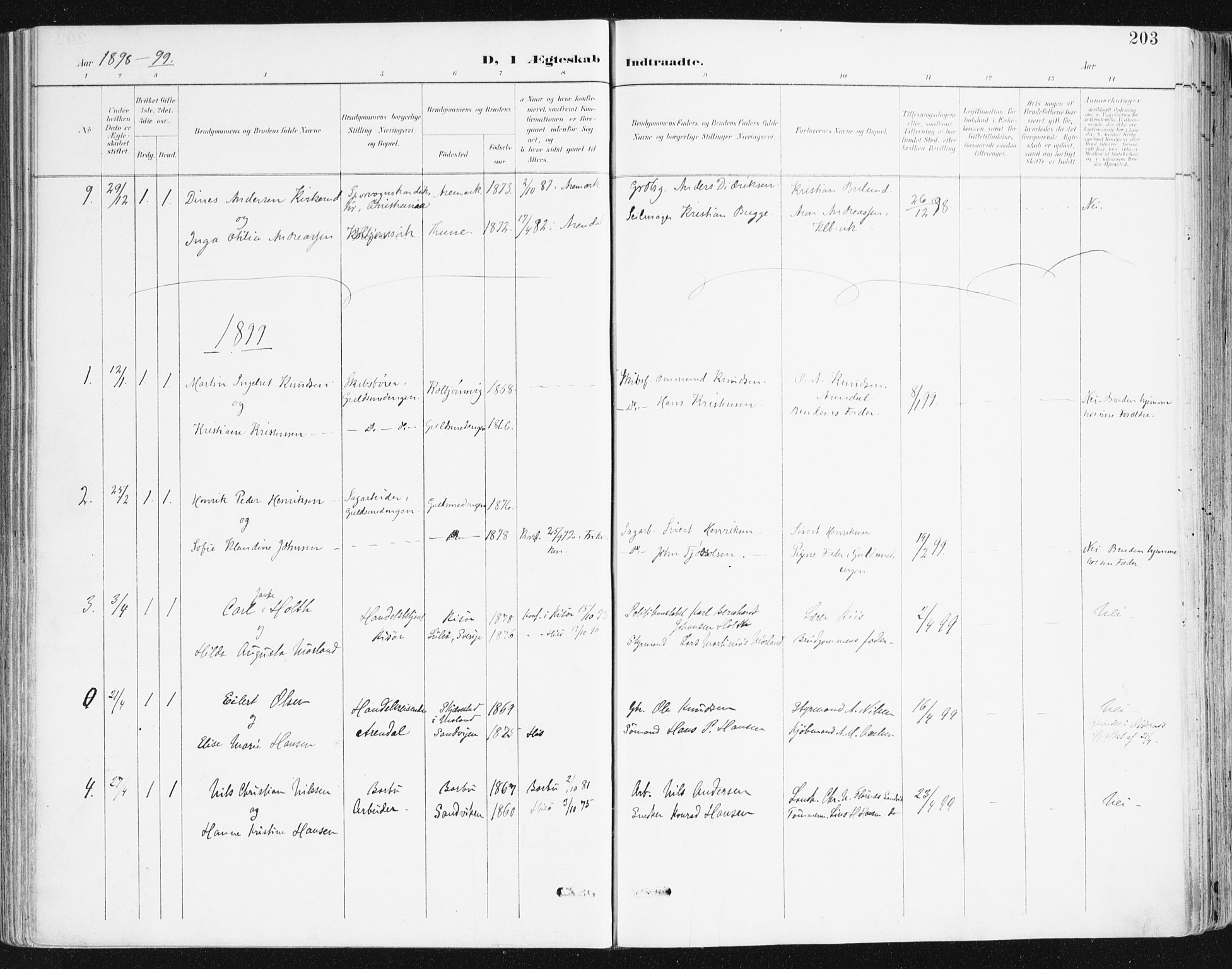 Hisøy sokneprestkontor, AV/SAK-1111-0020/F/Fa/L0004: Parish register (official) no. A 4, 1895-1917, p. 203