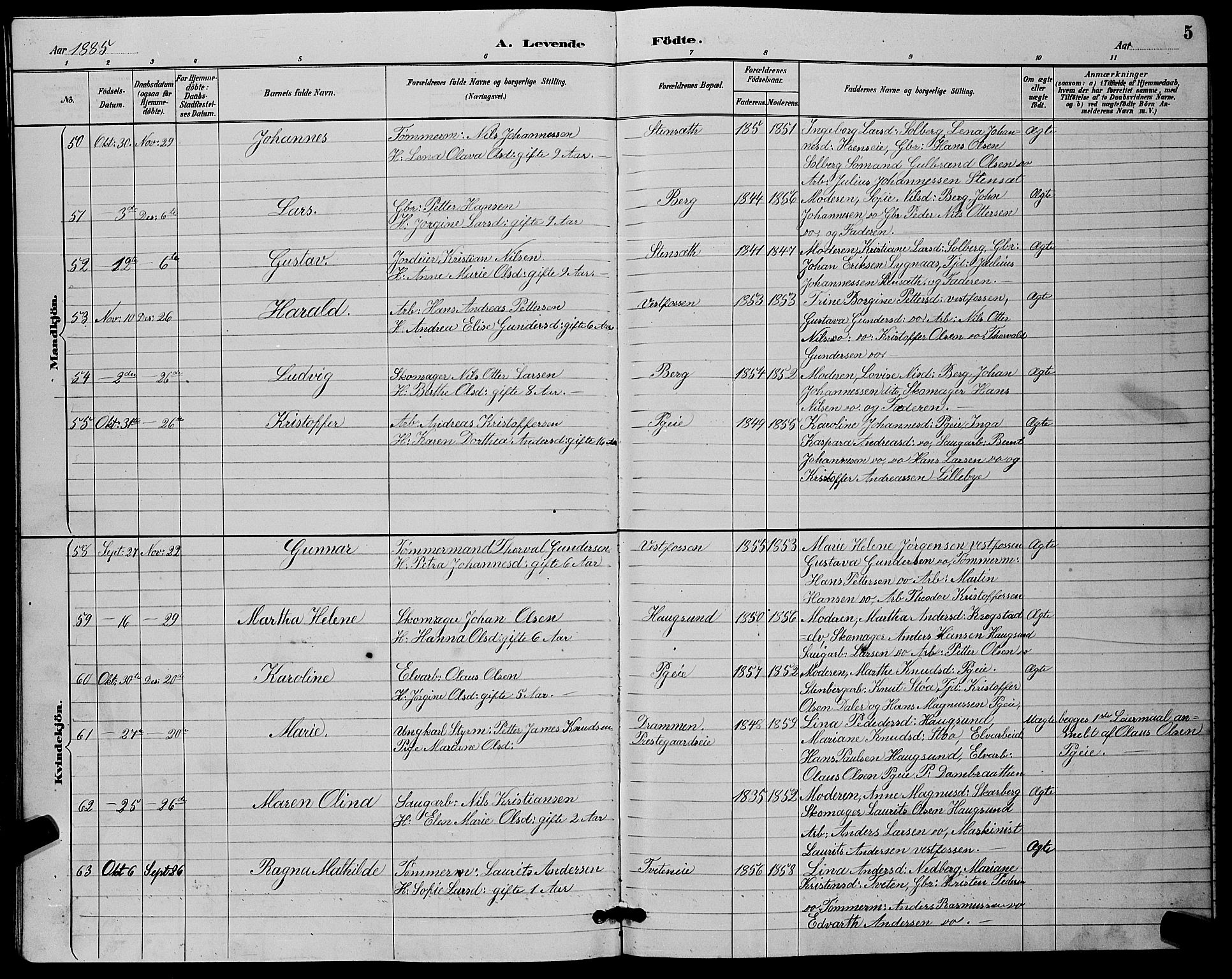 Eiker kirkebøker, AV/SAKO-A-4/G/Ga/L0006: Parish register (copy) no. I 6, 1885-1893, p. 5