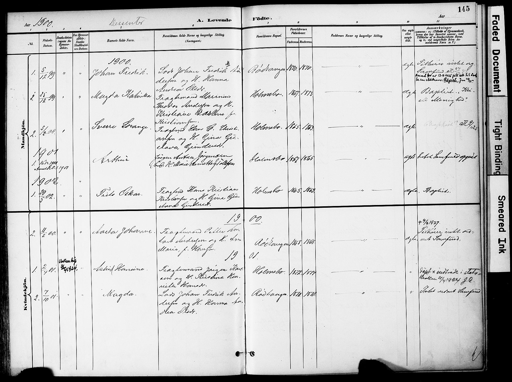 Hurum kirkebøker, SAKO/A-229/F/Fa/L0015: Parish register (official) no. 15, 1896-1908, p. 145