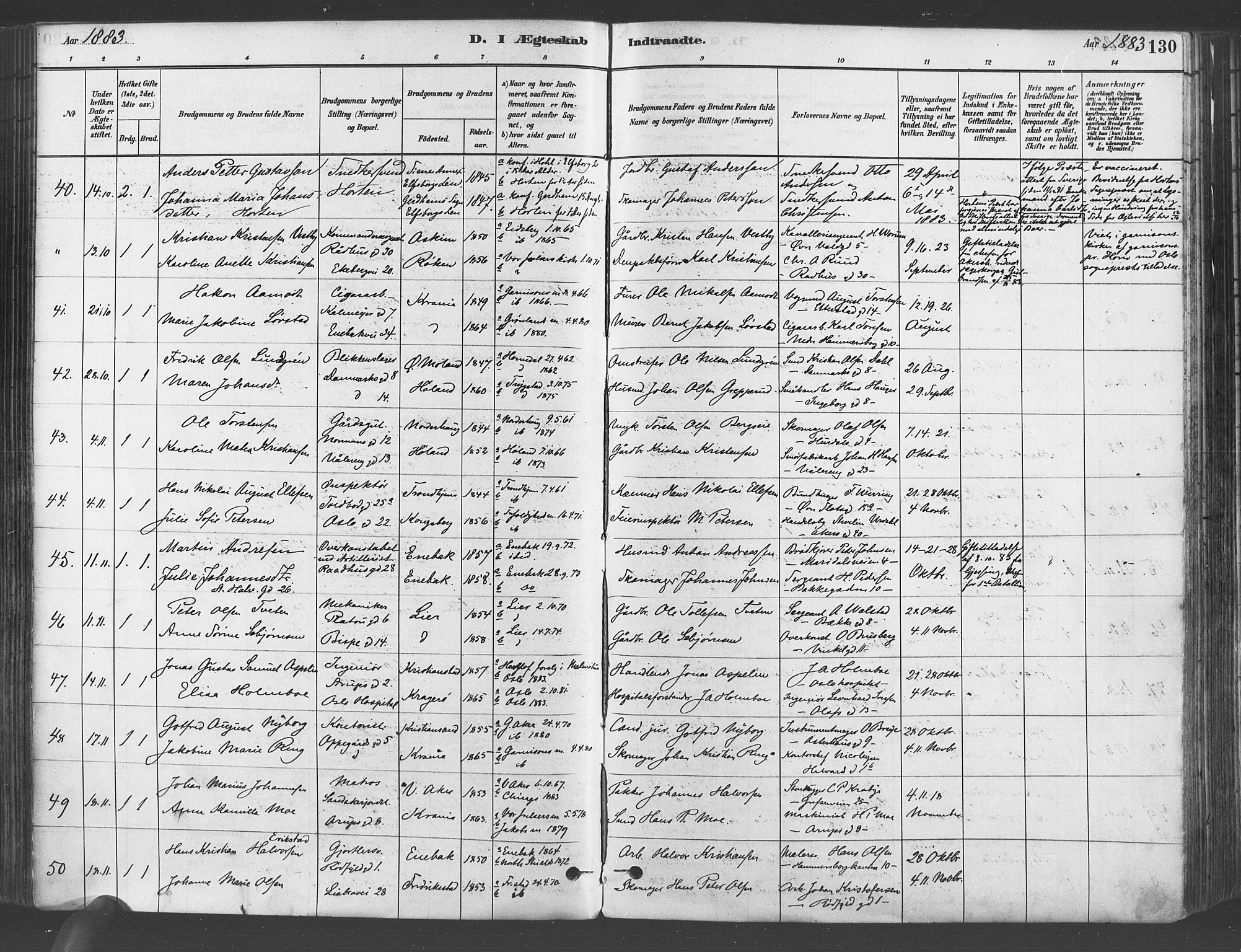 Gamlebyen prestekontor Kirkebøker, SAO/A-10884/F/Fa/L0006: Parish register (official) no. 6, 1881-1890, p. 130