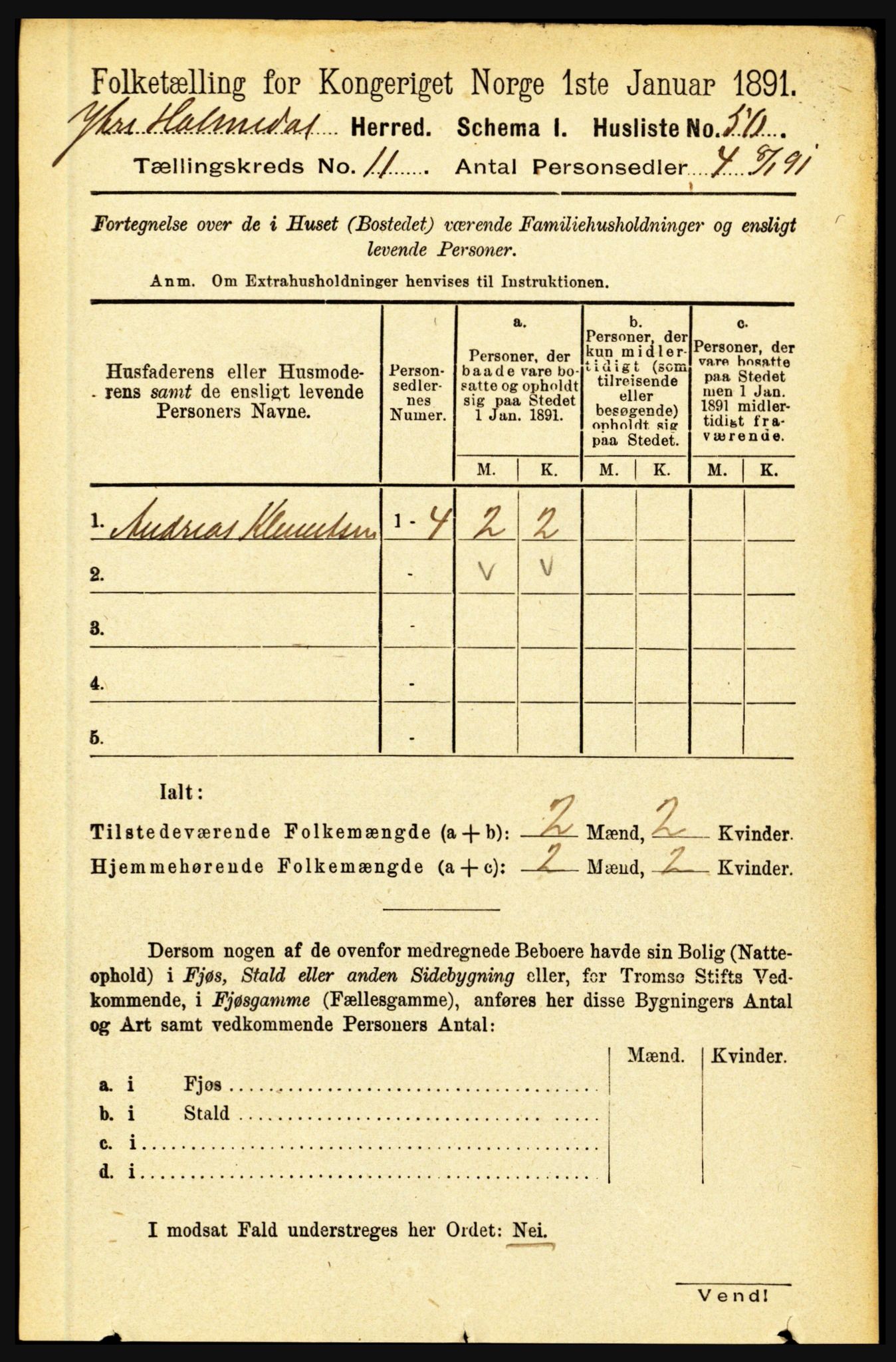 RA, 1891 census for 1429 Ytre Holmedal, 1891, p. 2777