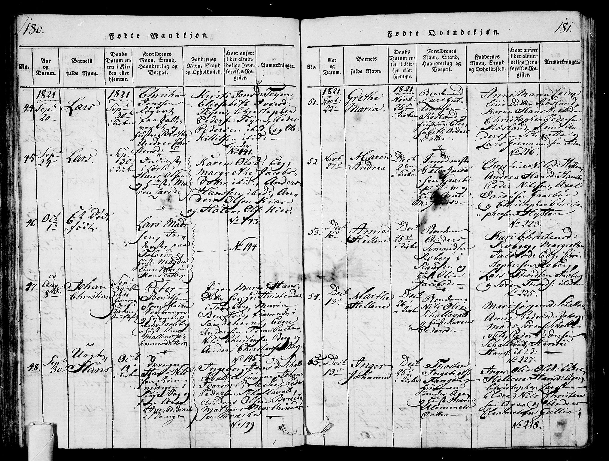 Sem kirkebøker, AV/SAKO-A-5/G/Ga/L0001: Parish register (copy) no. I 1, 1814-1825, p. 180-181