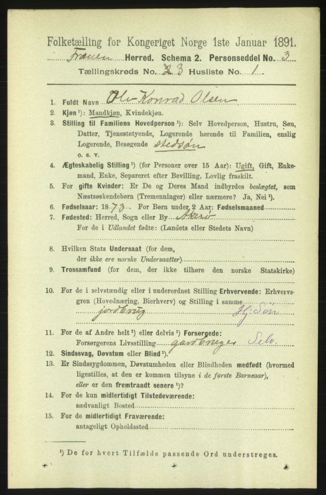 RA, 1891 census for 1548 Fræna, 1891, p. 734