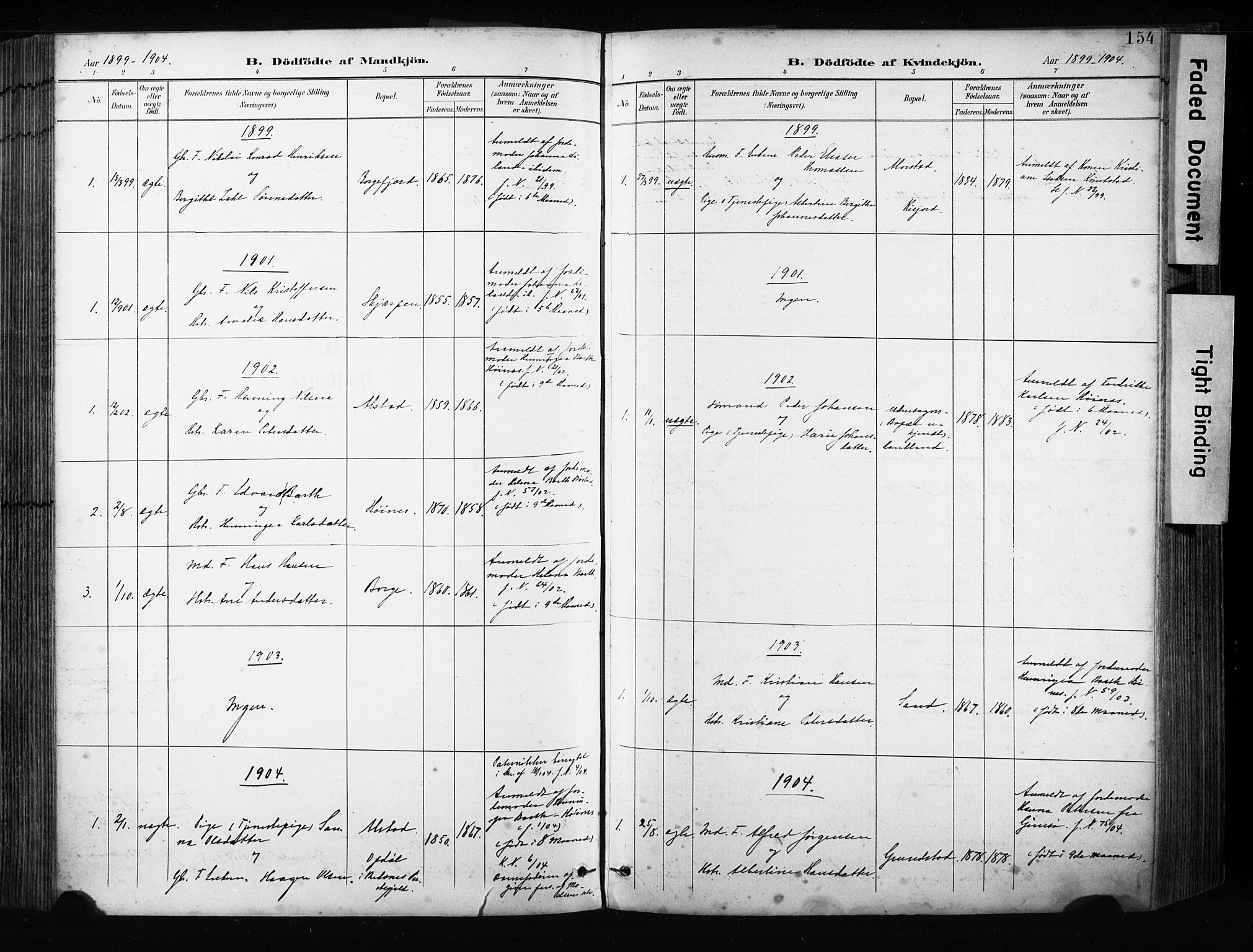 Ministerialprotokoller, klokkerbøker og fødselsregistre - Nordland, AV/SAT-A-1459/880/L1134: Parish register (official) no. 880A08, 1899-1908, p. 154