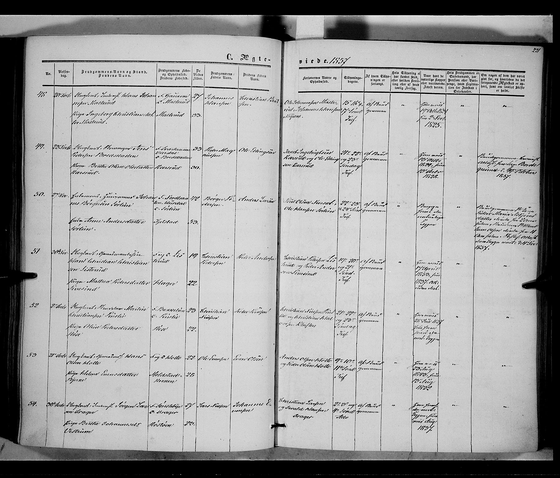 Vestre Toten prestekontor, SAH/PREST-108/H/Ha/Haa/L0006: Parish register (official) no. 6, 1856-1861, p. 221