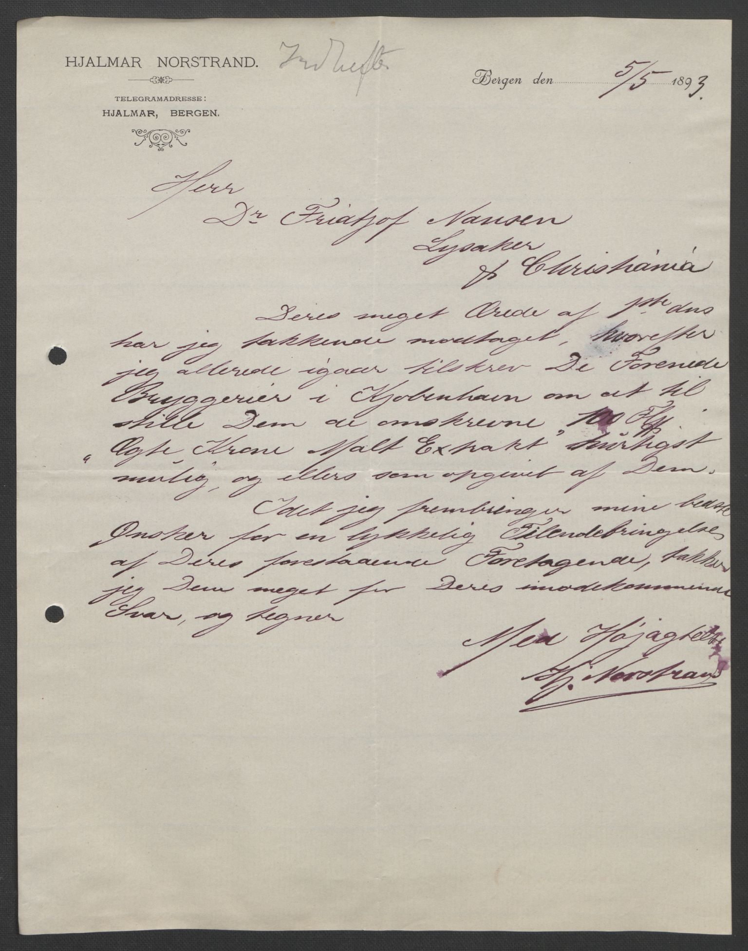 Arbeidskomitéen for Fridtjof Nansens polarekspedisjon, AV/RA-PA-0061/D/L0004: Innk. brev og telegrammer vedr. proviant og utrustning, 1892-1893, p. 752