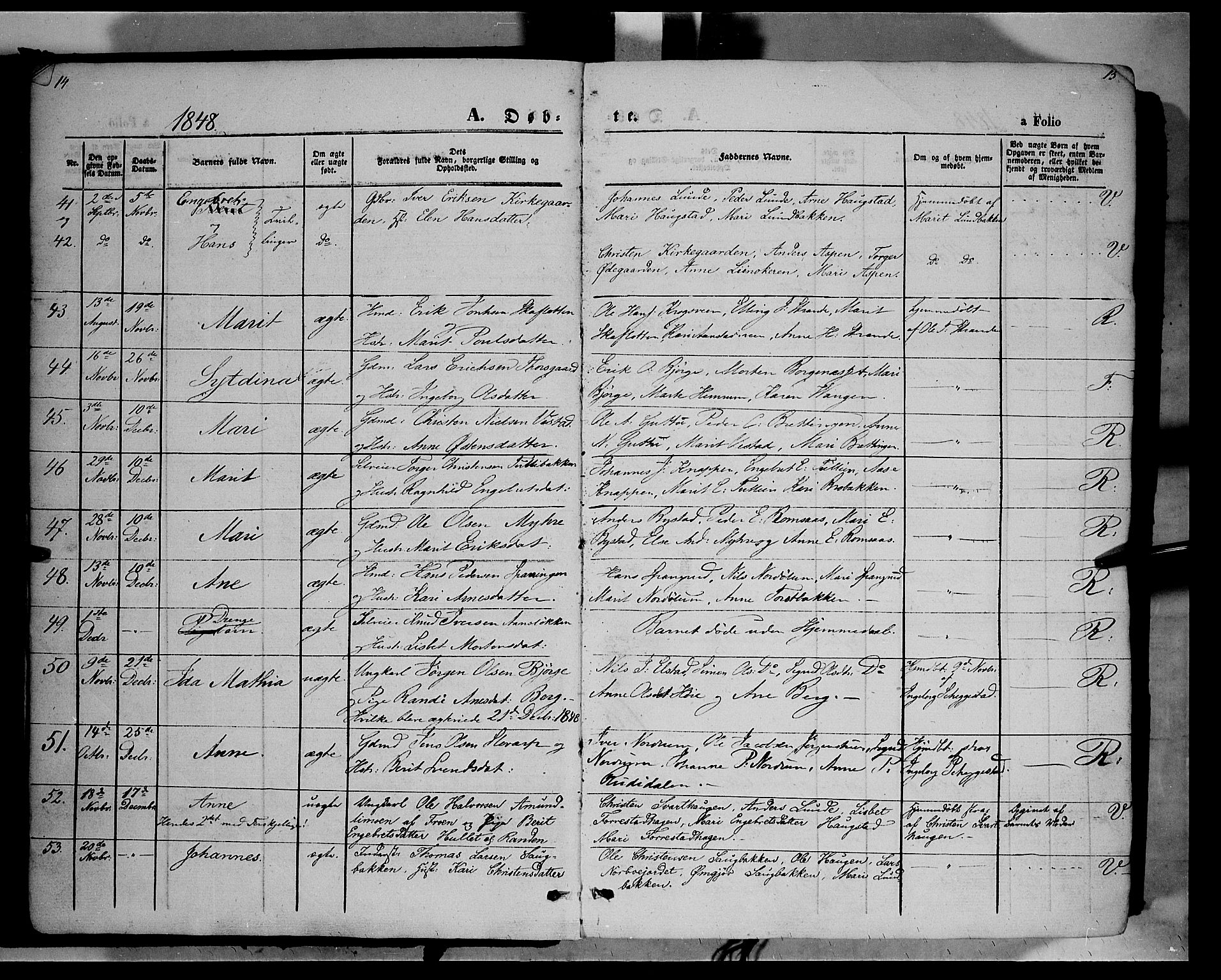 Ringebu prestekontor, SAH/PREST-082/H/Ha/Haa/L0006: Parish register (official) no. 6, 1848-1859, p. 14-15