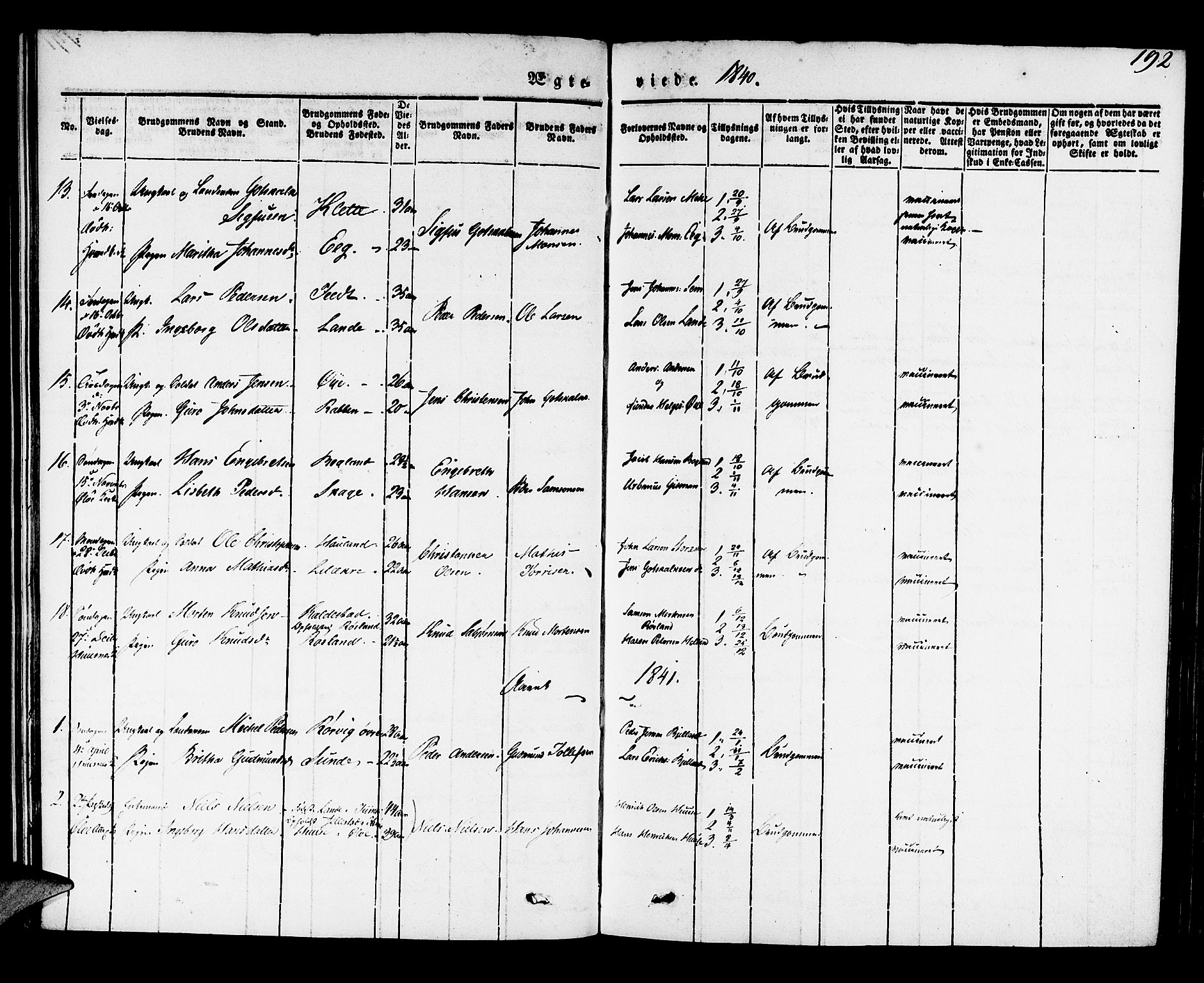 Kvinnherad sokneprestembete, AV/SAB-A-76401/H/Haa: Parish register (official) no. A 6, 1835-1843, p. 192