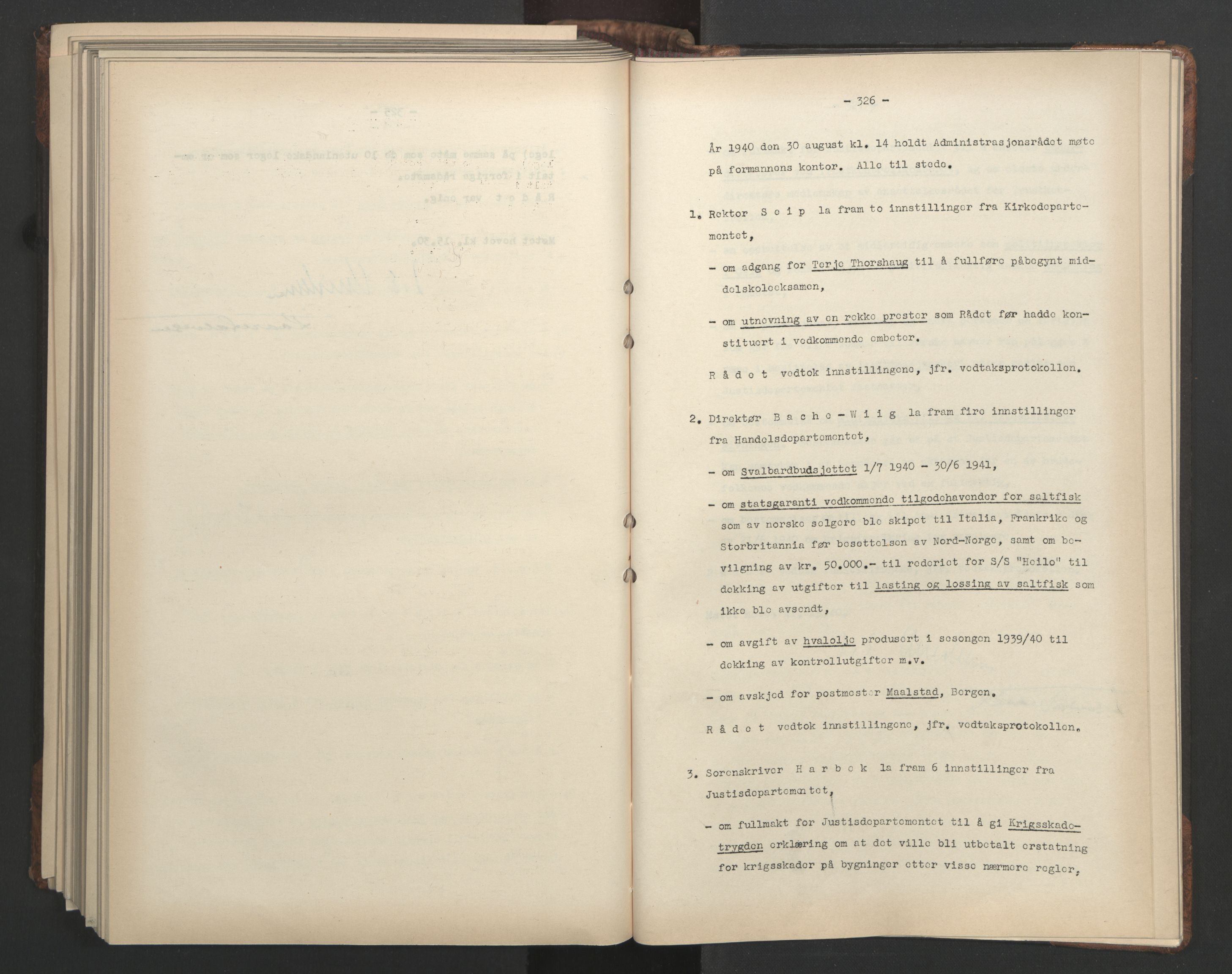 Administrasjonsrådet, AV/RA-S-1004/A/L0001: Møteprotokoll med tillegg 15/4-25/9, 1940, p. 326