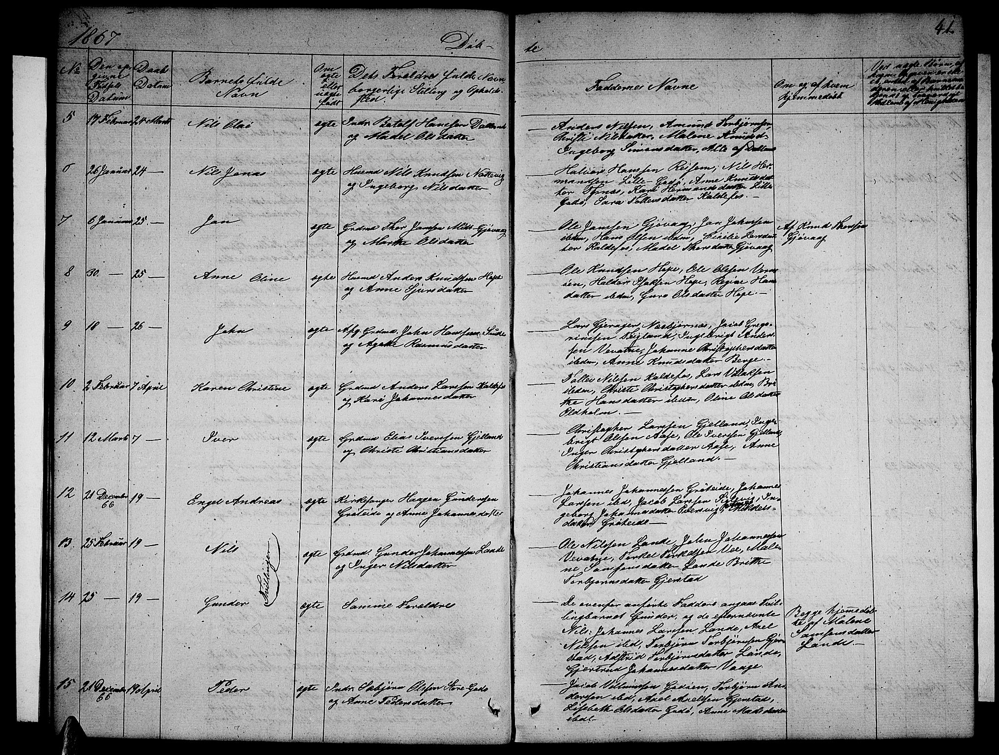 Tysnes sokneprestembete, SAB/A-78601/H/Hab: Parish register (copy) no. B 1, 1855-1877, p. 41