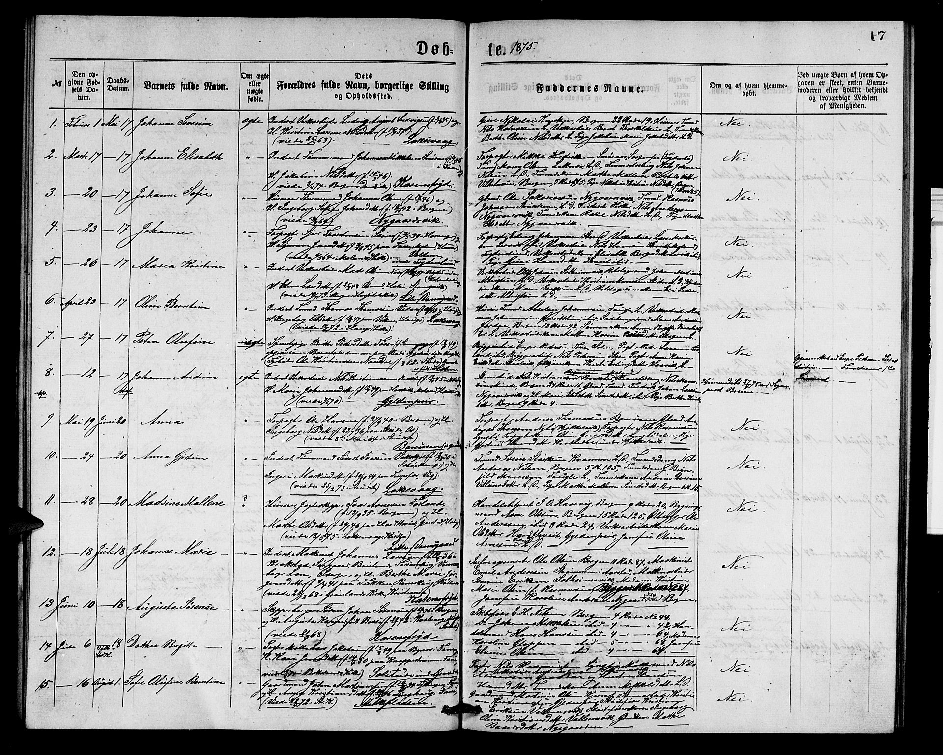 Laksevåg Sokneprestembete, SAB/A-76501/H/Ha/Hab/Haba/L0001: Parish register (copy) no. A 1, 1875-1877, p. 17