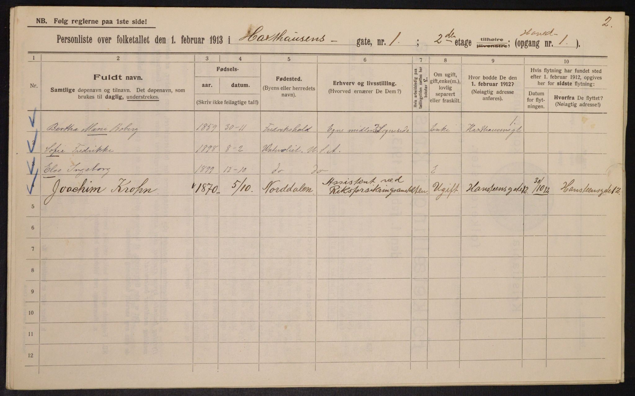 OBA, Municipal Census 1913 for Kristiania, 1913, p. 35579